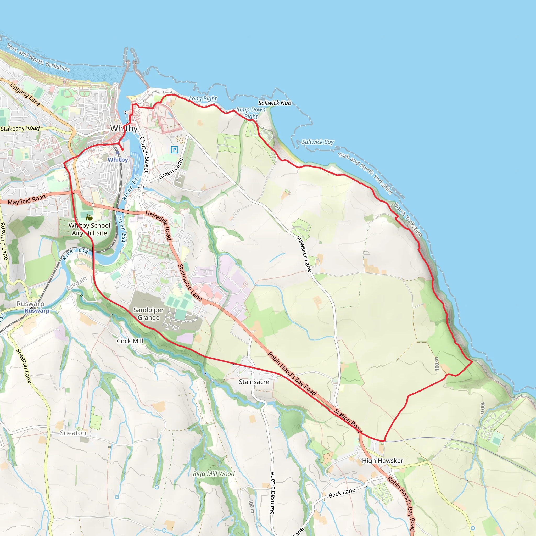 Whitby to High Hawsker Loop via Saltwick Bay mobile static map