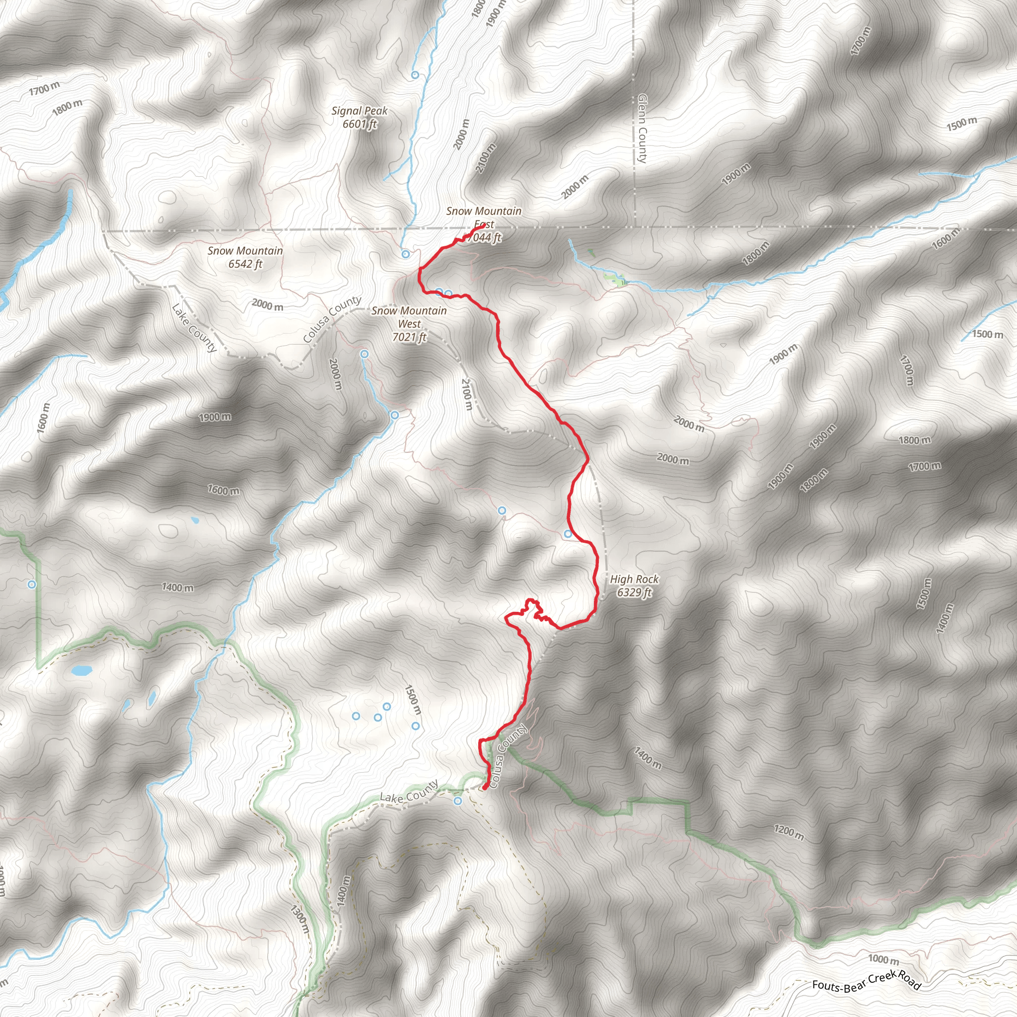 Snow Mountain East and High Peak via Summit Springs Trail mobile static map