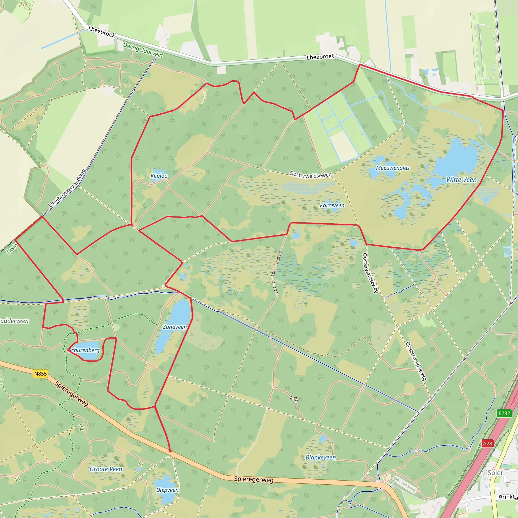 Zandveen, Witte Veen, Lheebroekerzand and Schurenberg Loop mobile static map
