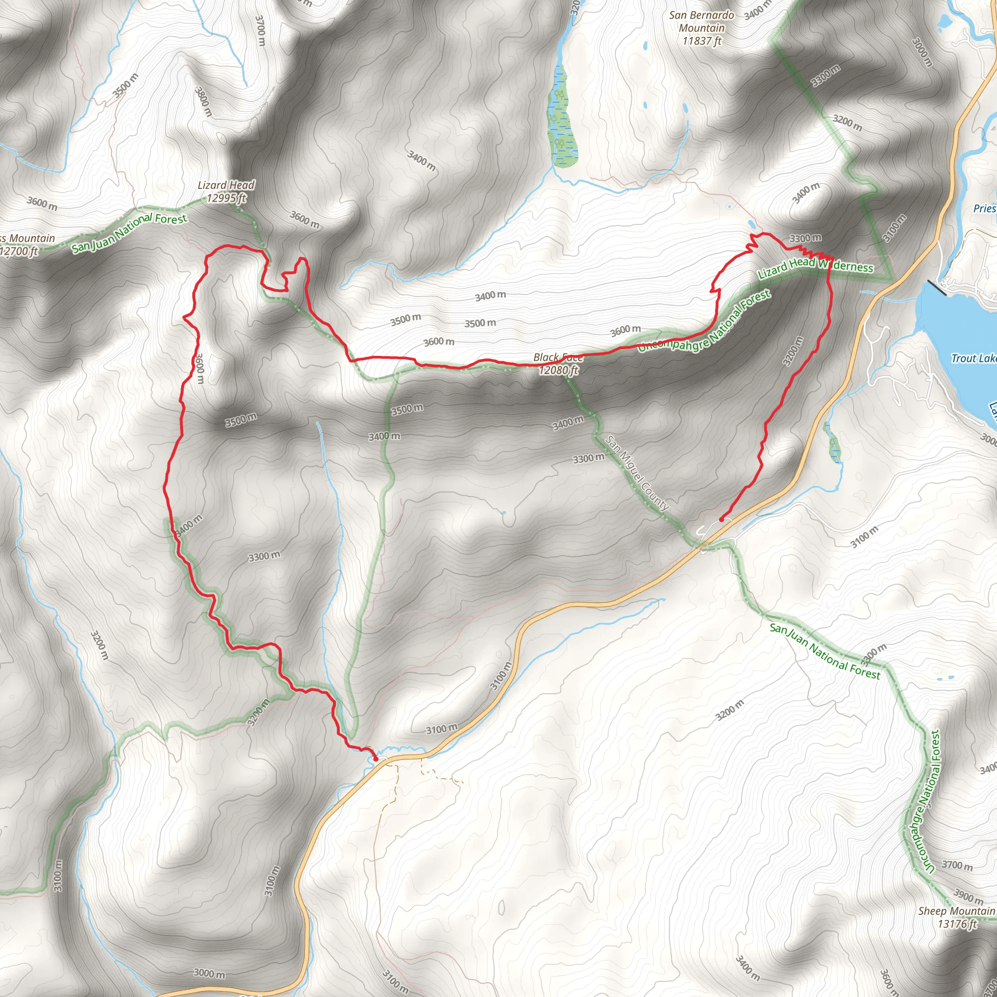 Lizard Head and Black Face Trail mobile static map