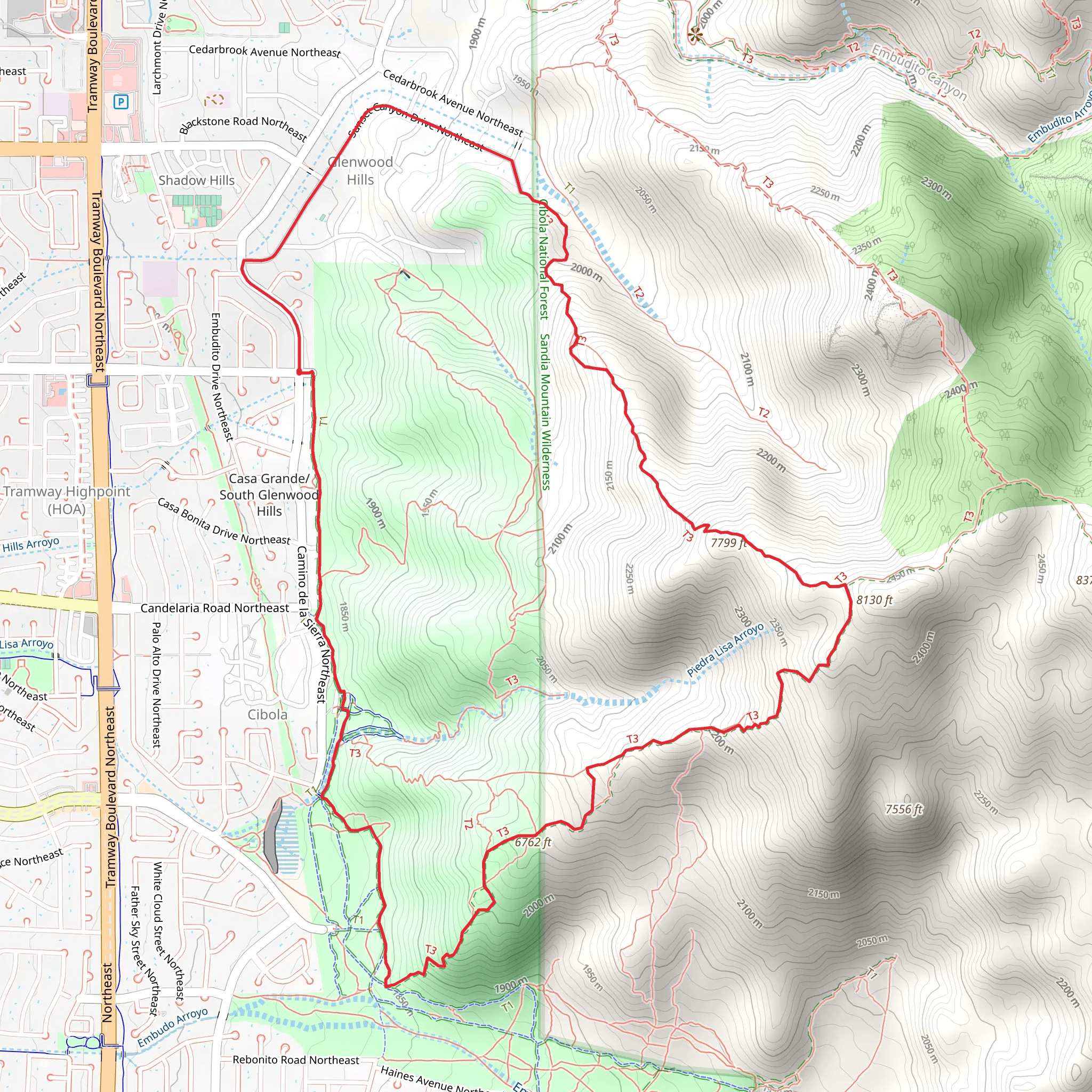 Foothills, White Wash and Sunset Canyon Route Loop Trail mobile static map