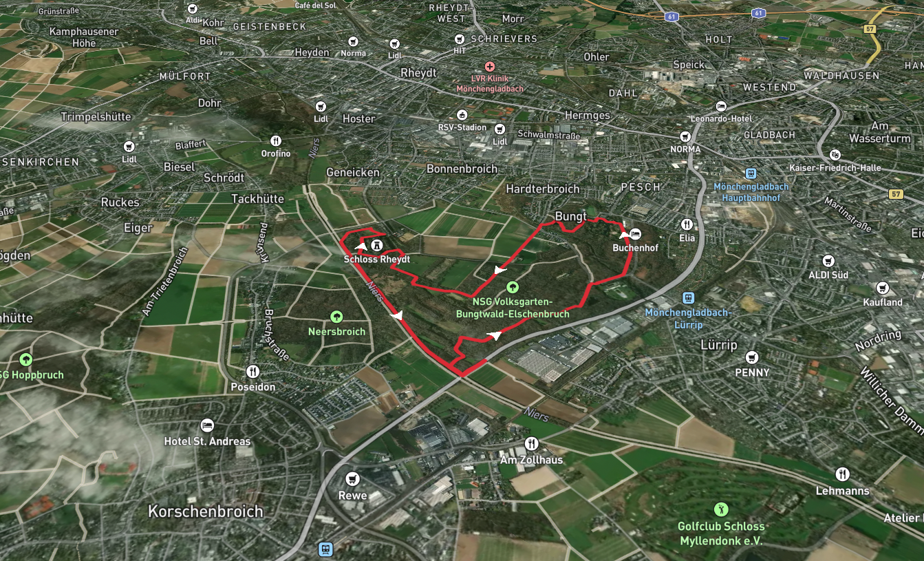 Volksgartenweiher and NSG Volksgarten Bungtwald Elschenbruch and Schloss Rheydt Loop