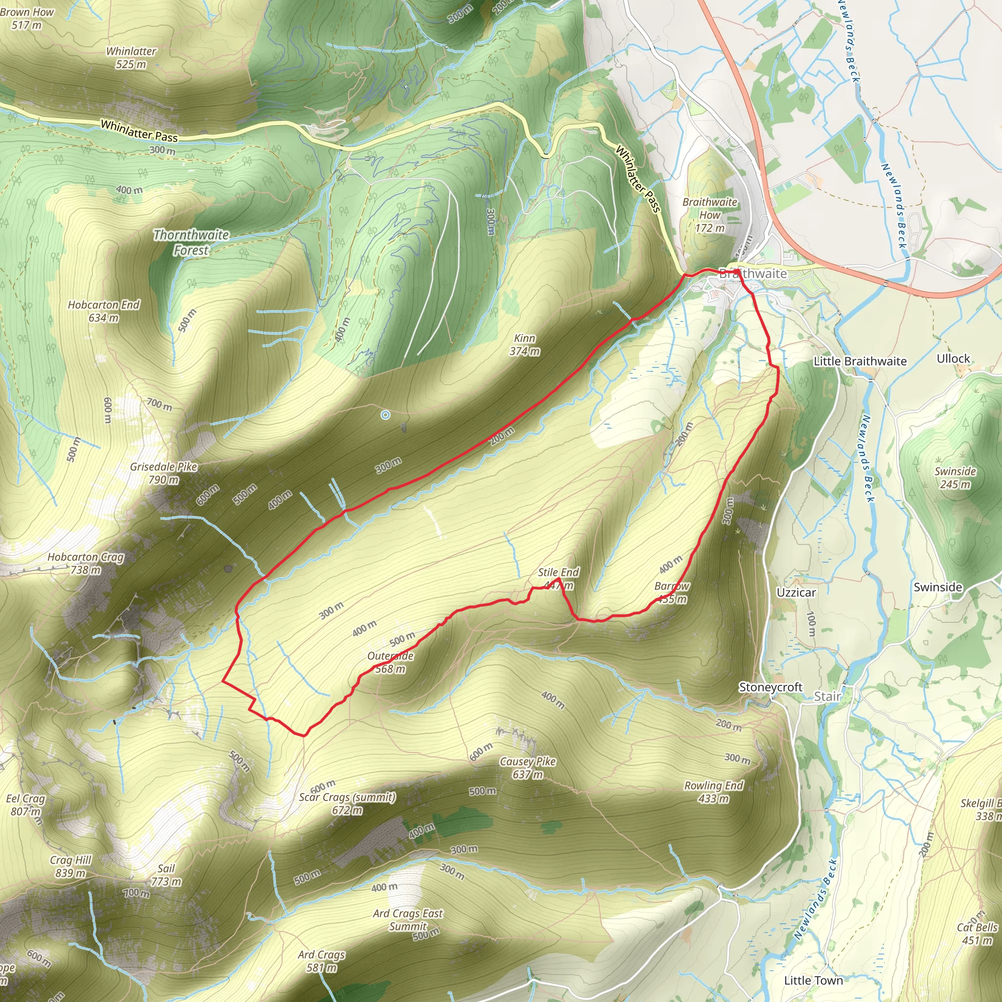 Outside - Stile End and Barrow Loop from Braithwaite mobile static map