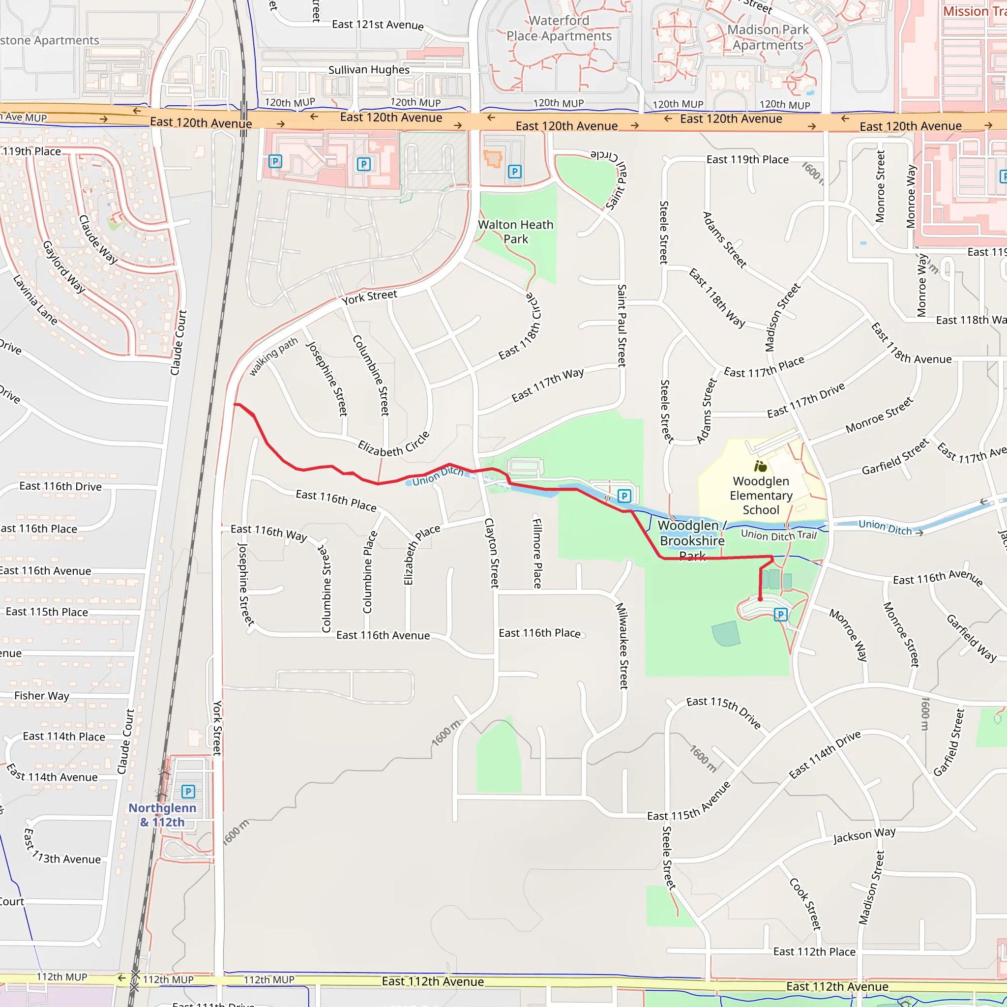 Woodglen Pond and Union Ditch Trail mobile static map
