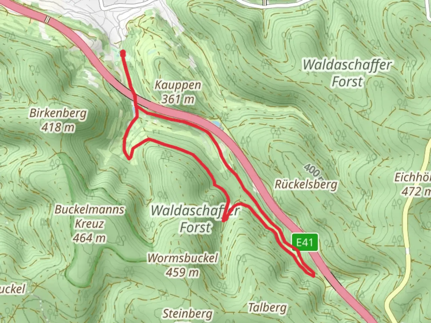 An image depicting the trail Grimm Weg Waldaschaff Loop and its surrounding area.
