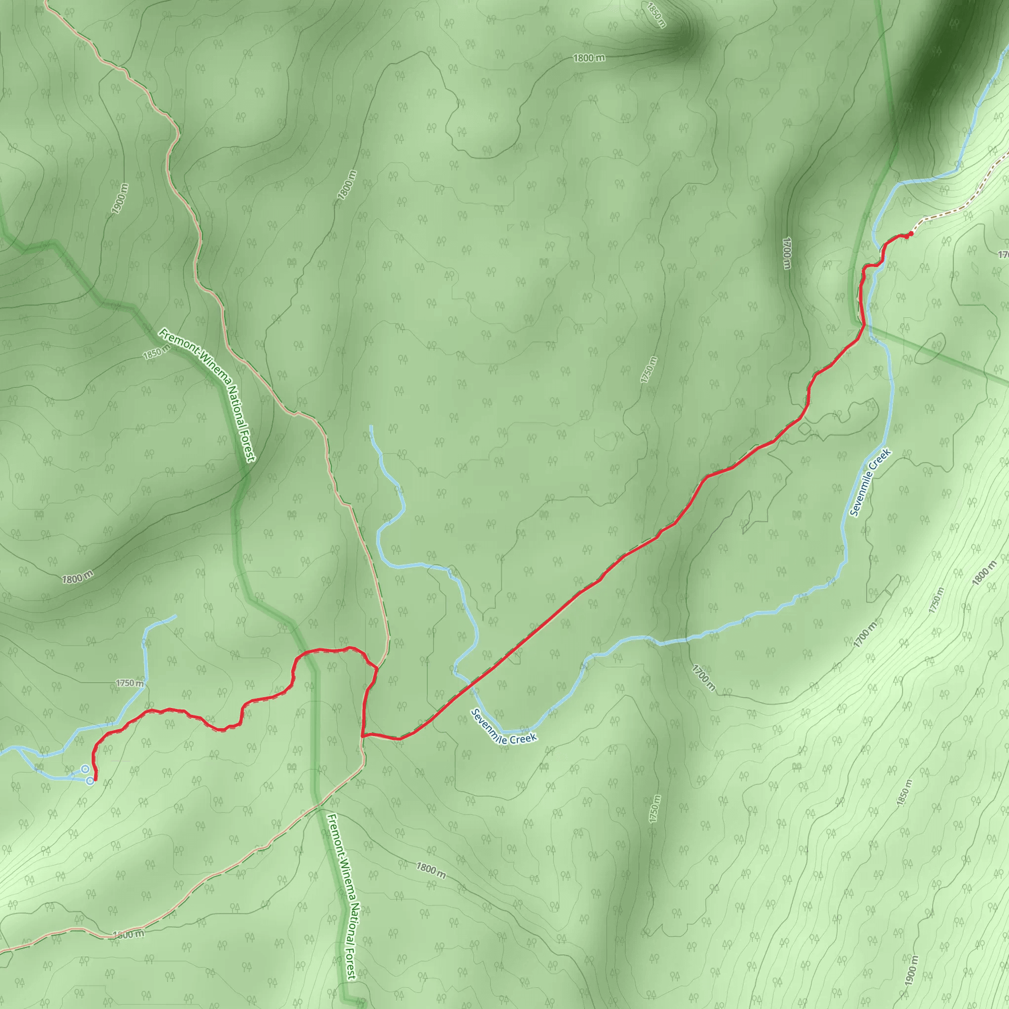 Middle Fork Basin via Sevenmile Trail mobile static map
