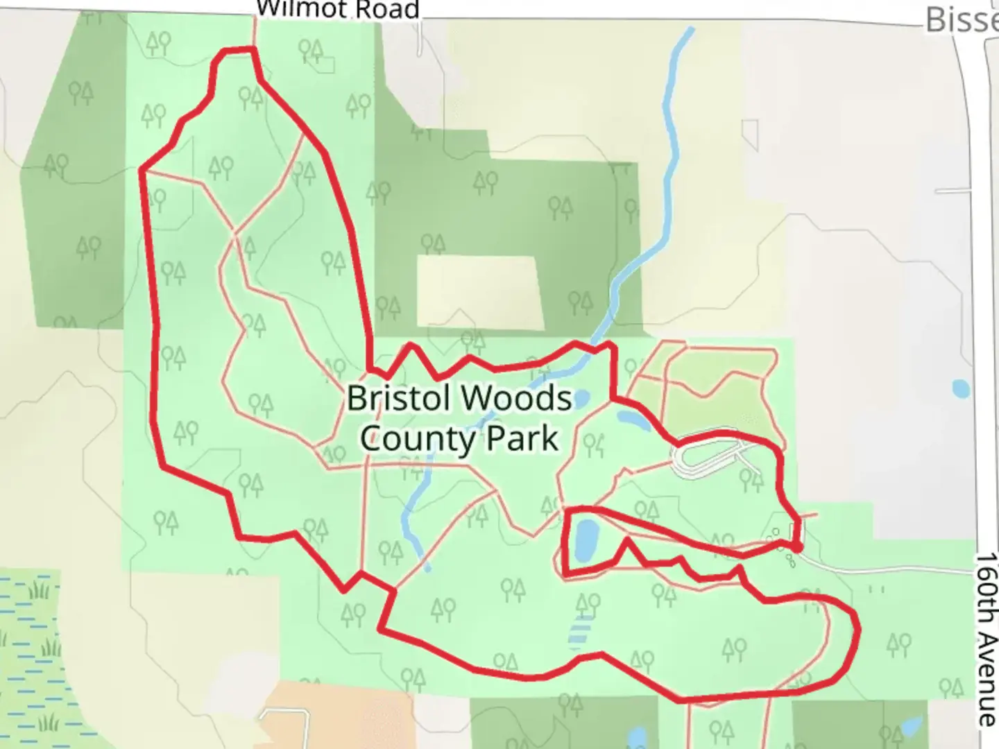 An image depicting the trail Bristol Woods County Park Loop and its surrounding area.