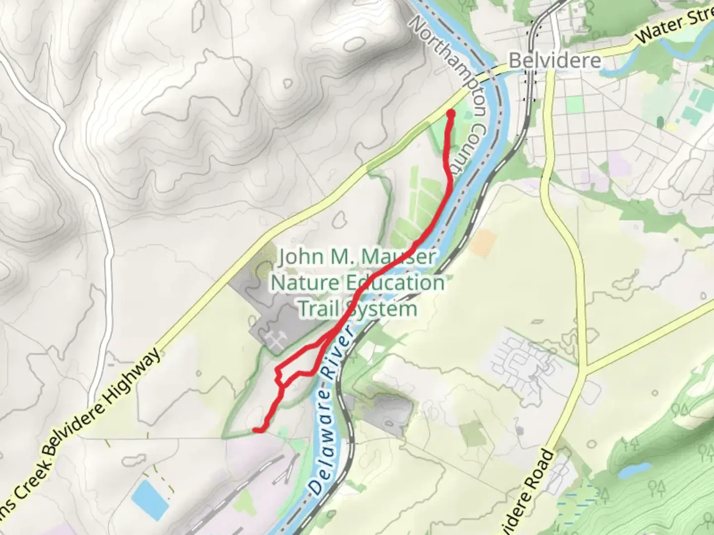 An image depicting the trail Delaware River and Cedar Pavillion Loop and its surrounding area.