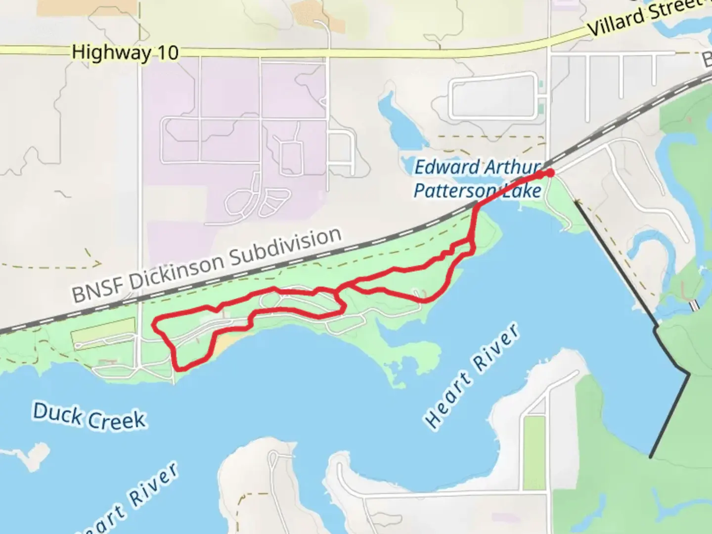 An image depicting the trail Heart River and Patterson Lake Recreation Area Walk and its surrounding area.