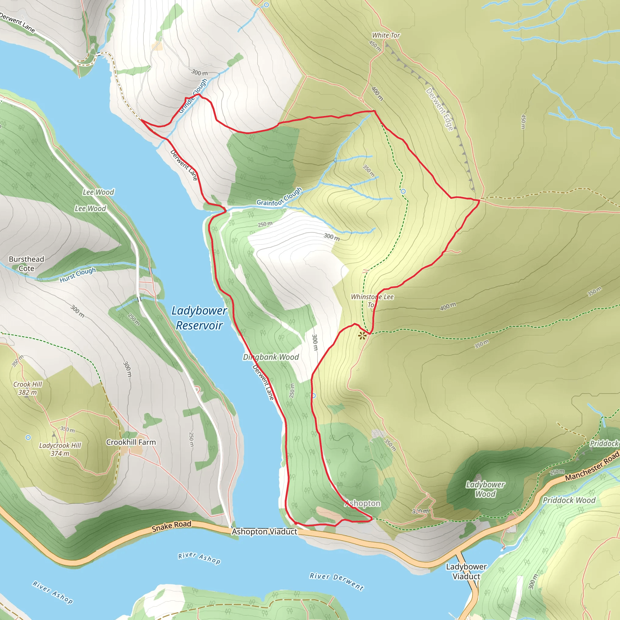 Ashopton and Ladybower Loop from Ladybower Reservoir mobile static map