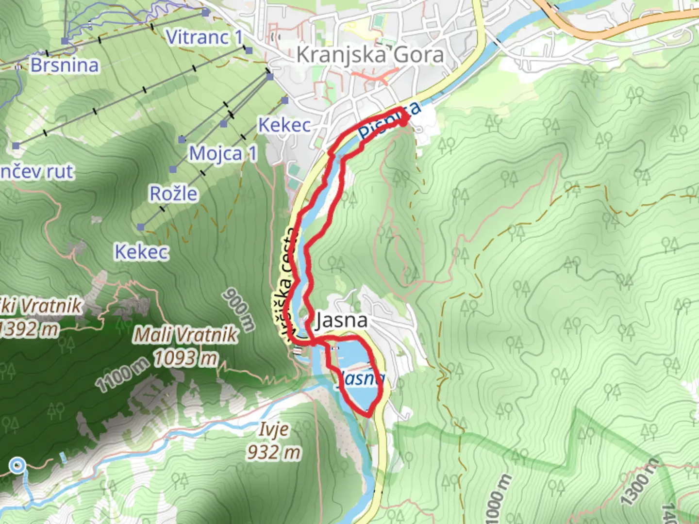 An image depicting the trail Kranjska Gora Jasna Lakes - Upper Limits UK and its surrounding area.