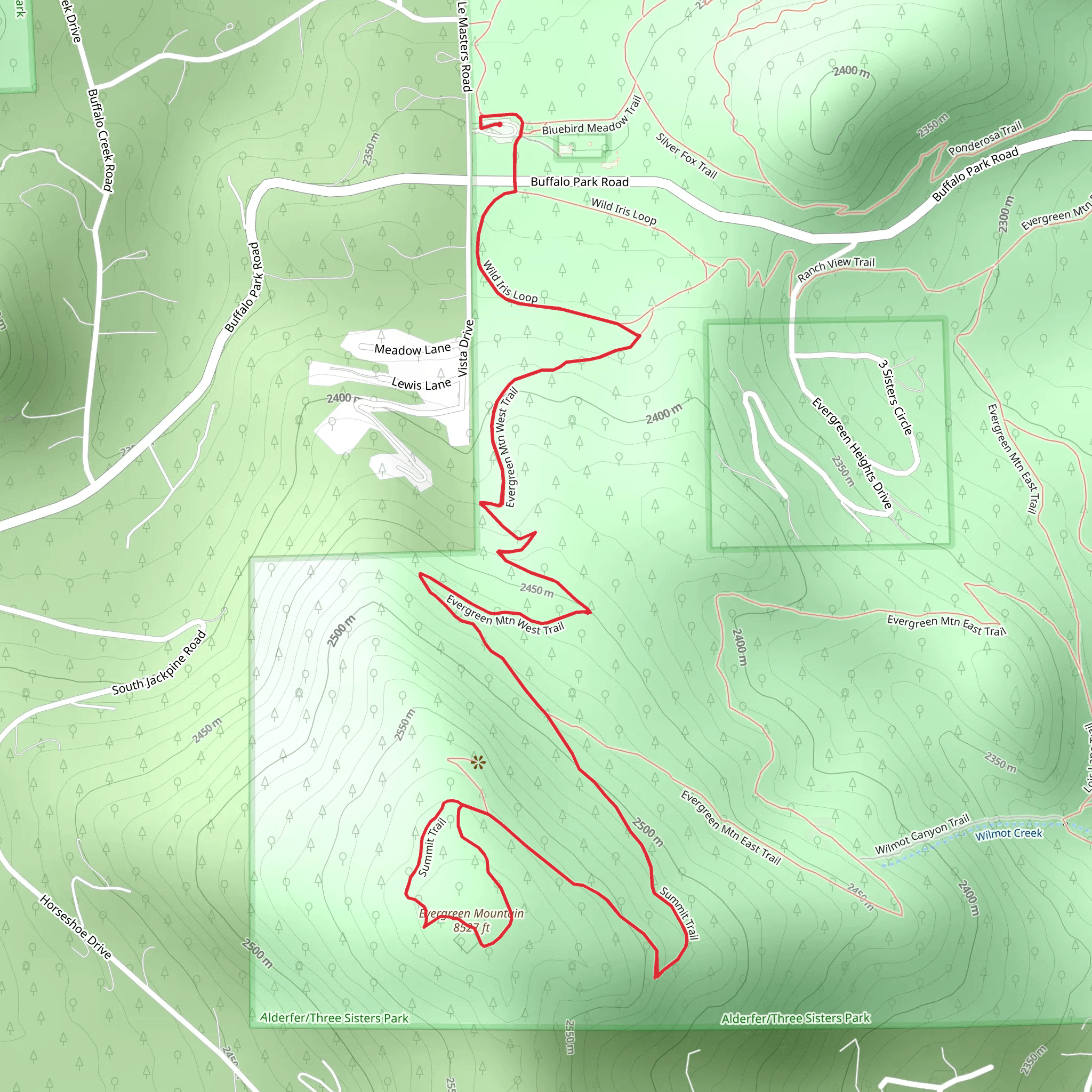 Evergreen Mountain Loop via Bluebird Meadow Trail mobile static map
