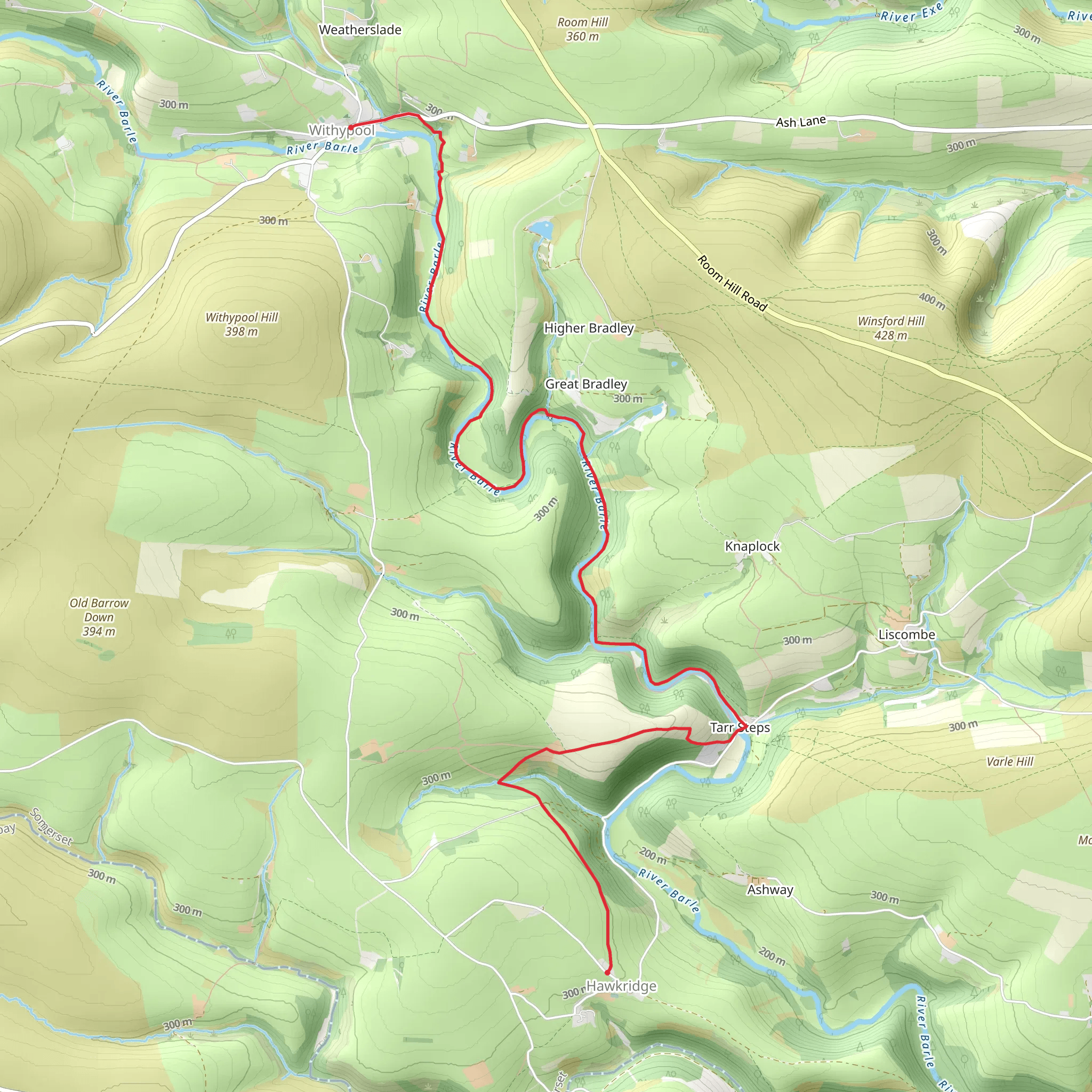 Hawkridge to Withypool Walk mobile static map