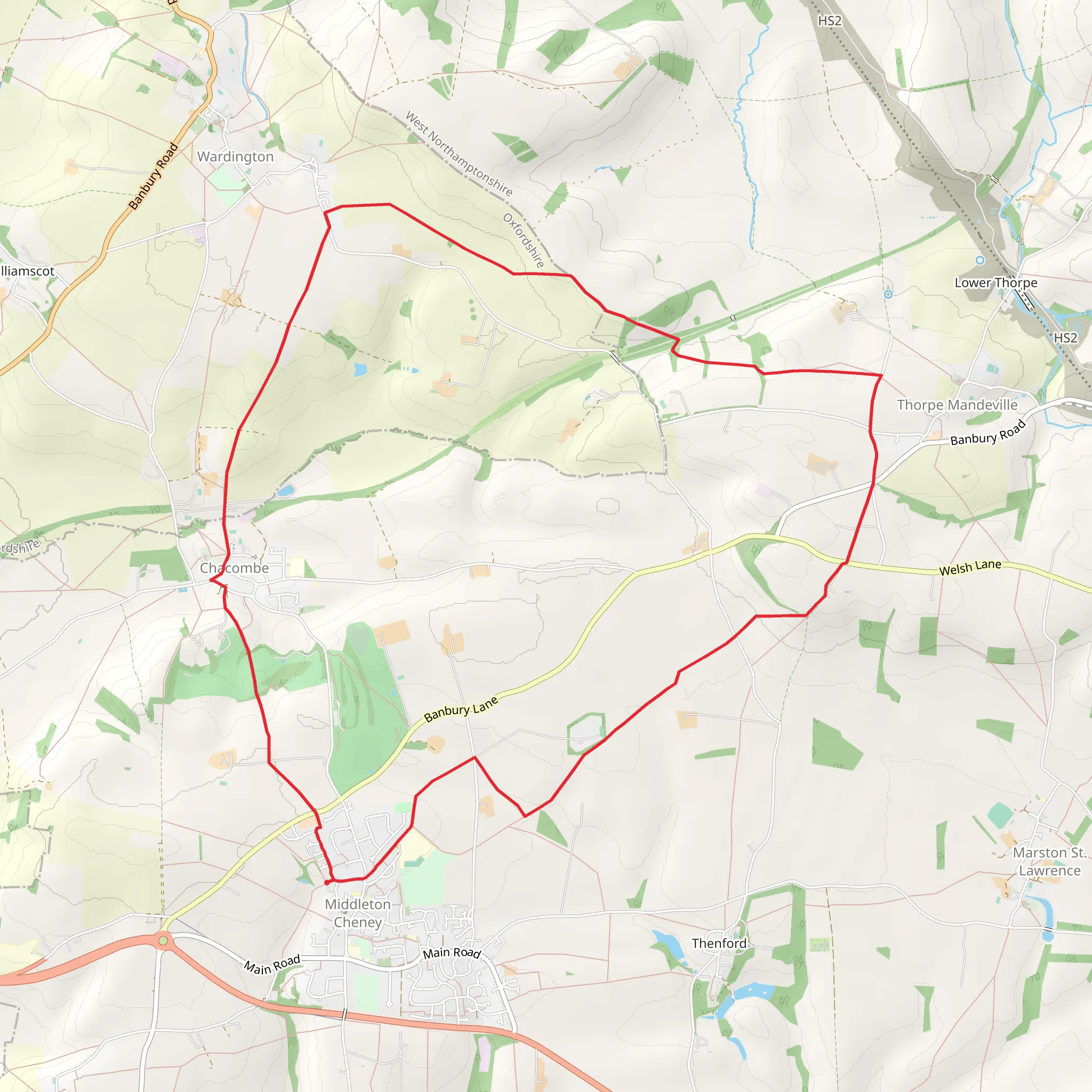Thenford Hill and Upper Wardington from Middleton Cheney mobile static map