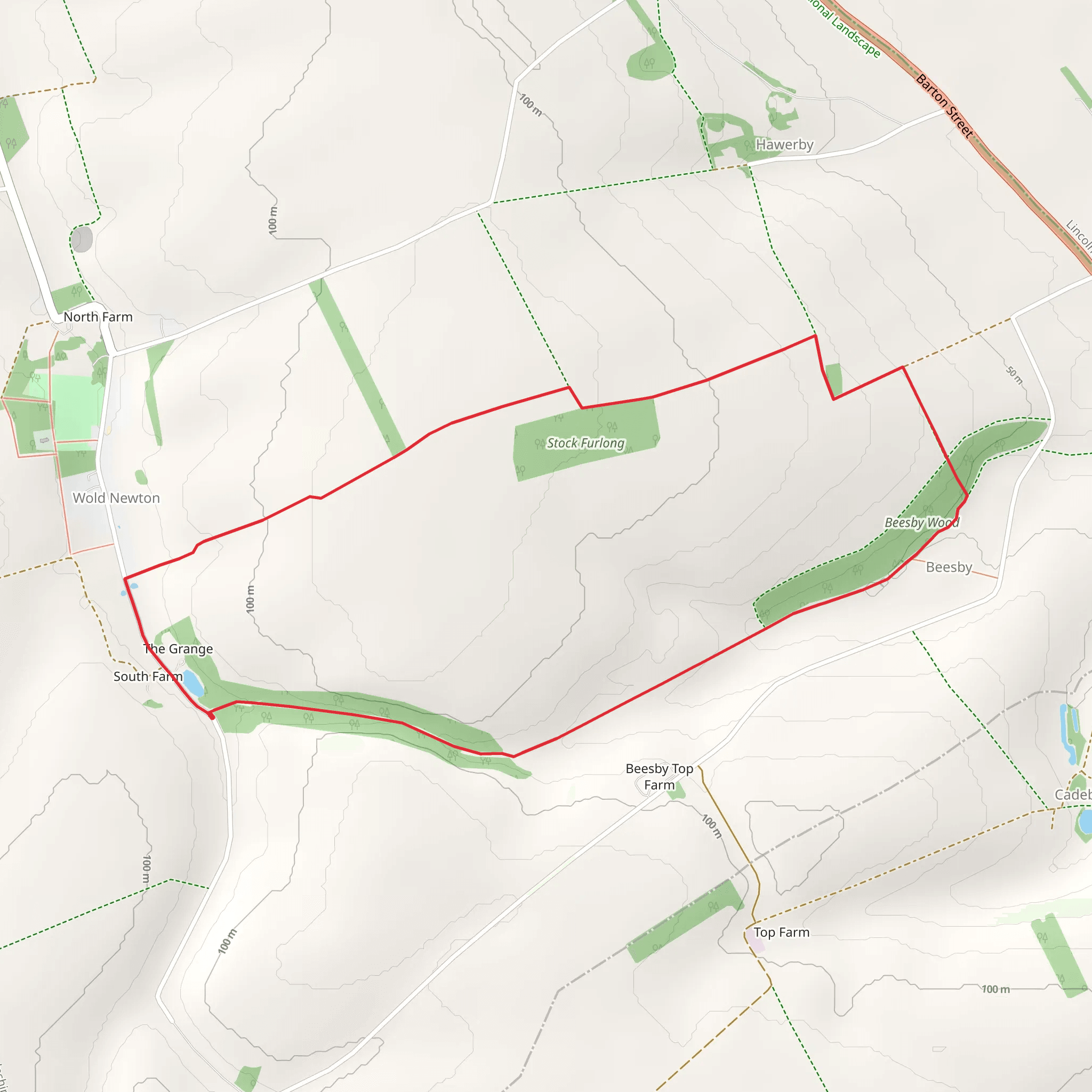 Stock Furlong and Beesby Wood Loop mobile static map
