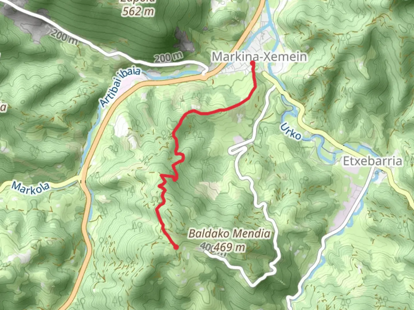 An image depicting the trail Iparragirre Variant PR BI 24 -1 and its surrounding area.