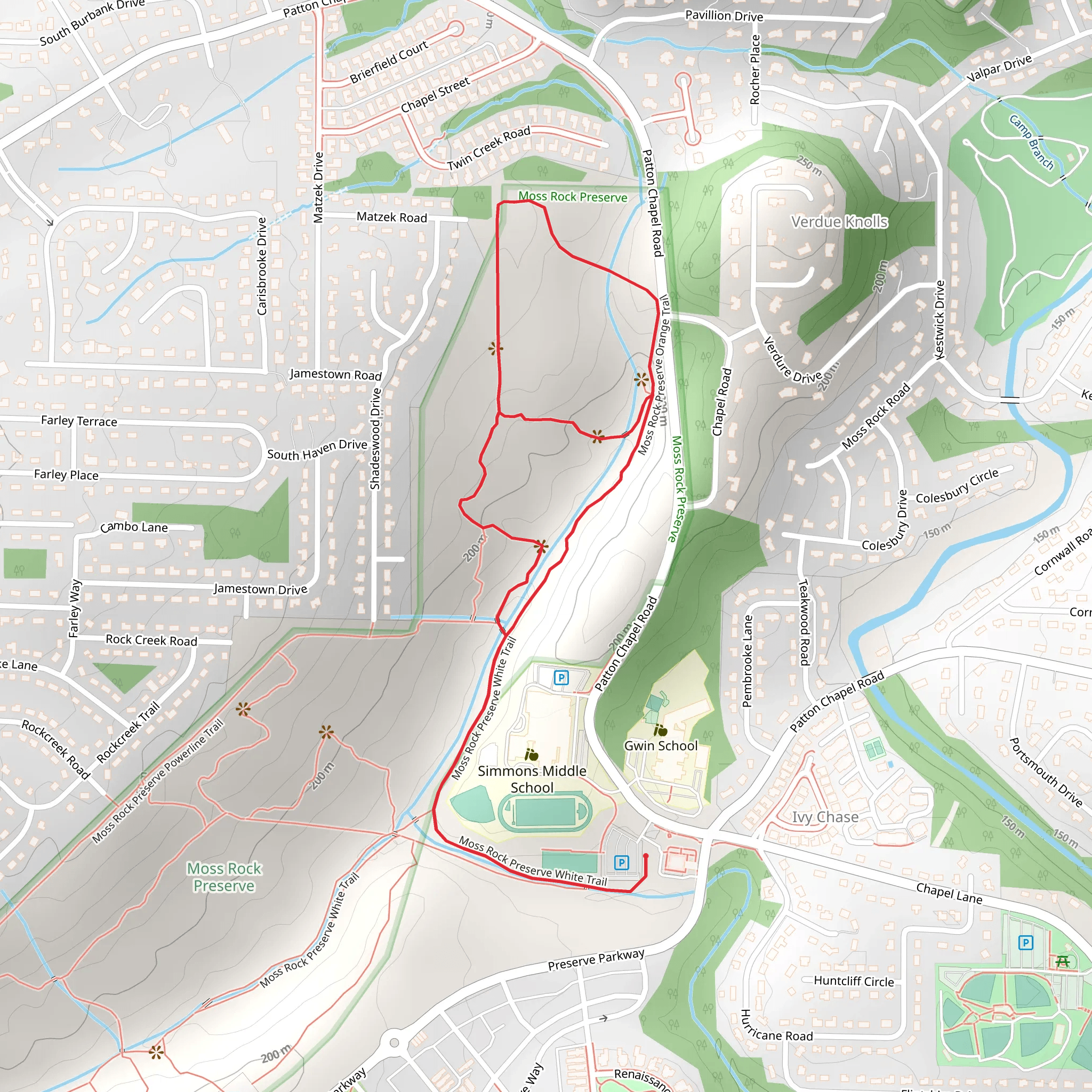 Moss Rock Preserve White and Orange Loop Trail mobile static map