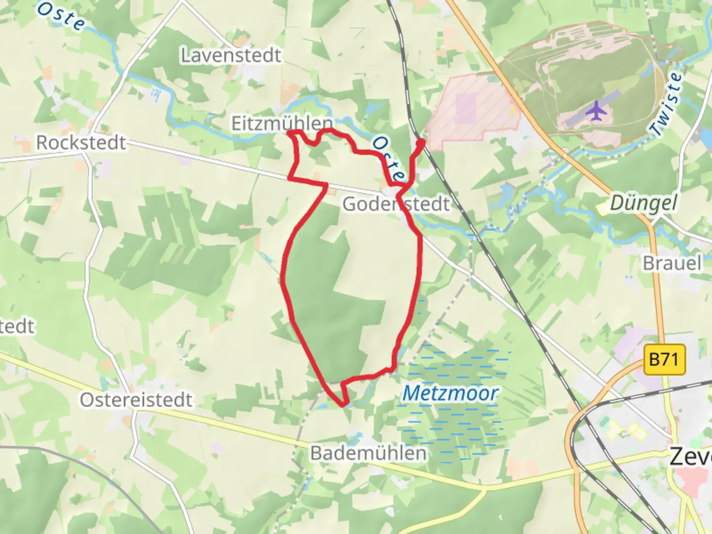 An image depicting the trail Zwei Muehlen and its surrounding area.