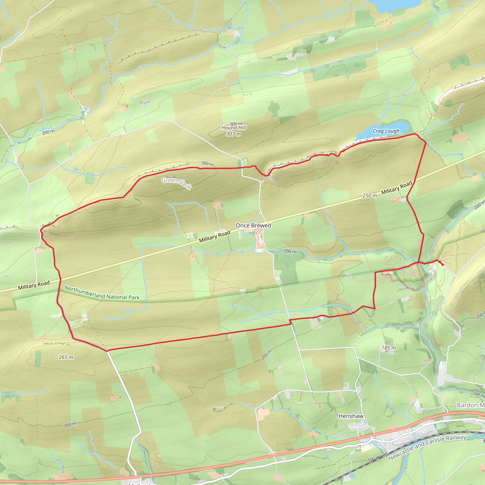 Peel Crags and Winshield Crags from Vindolanda mobile static map
