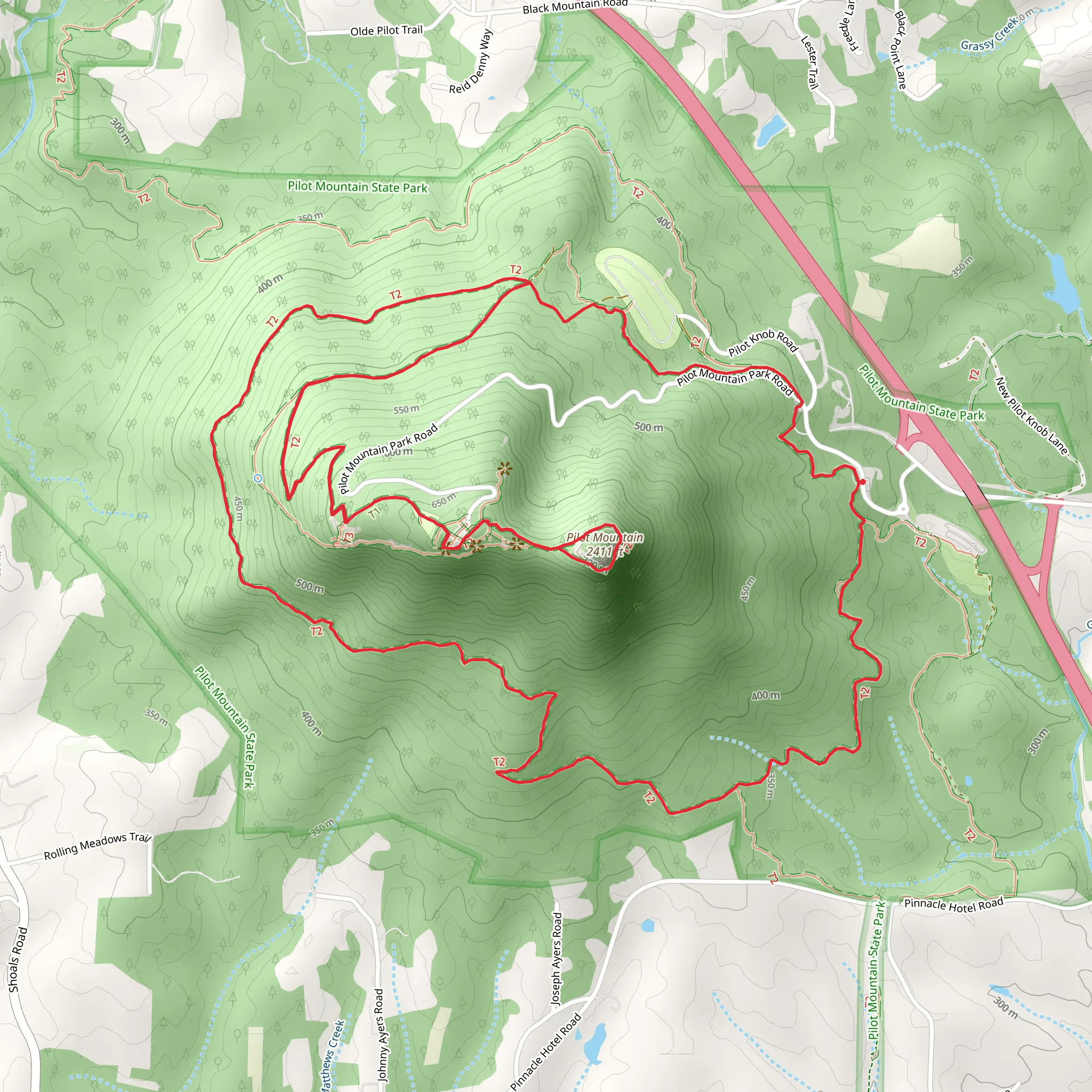 Pilot Mountain - Jomeokee and Grindstone Loop Trail mobile static map