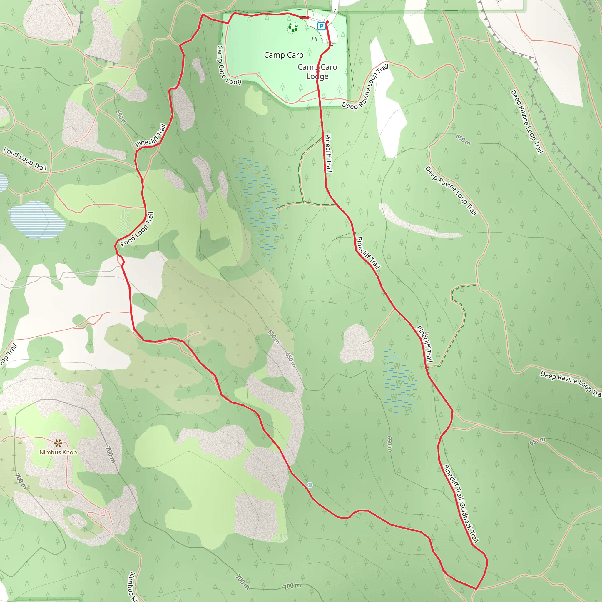 Pinecliff Trail and Camp Caro Loop mobile static map