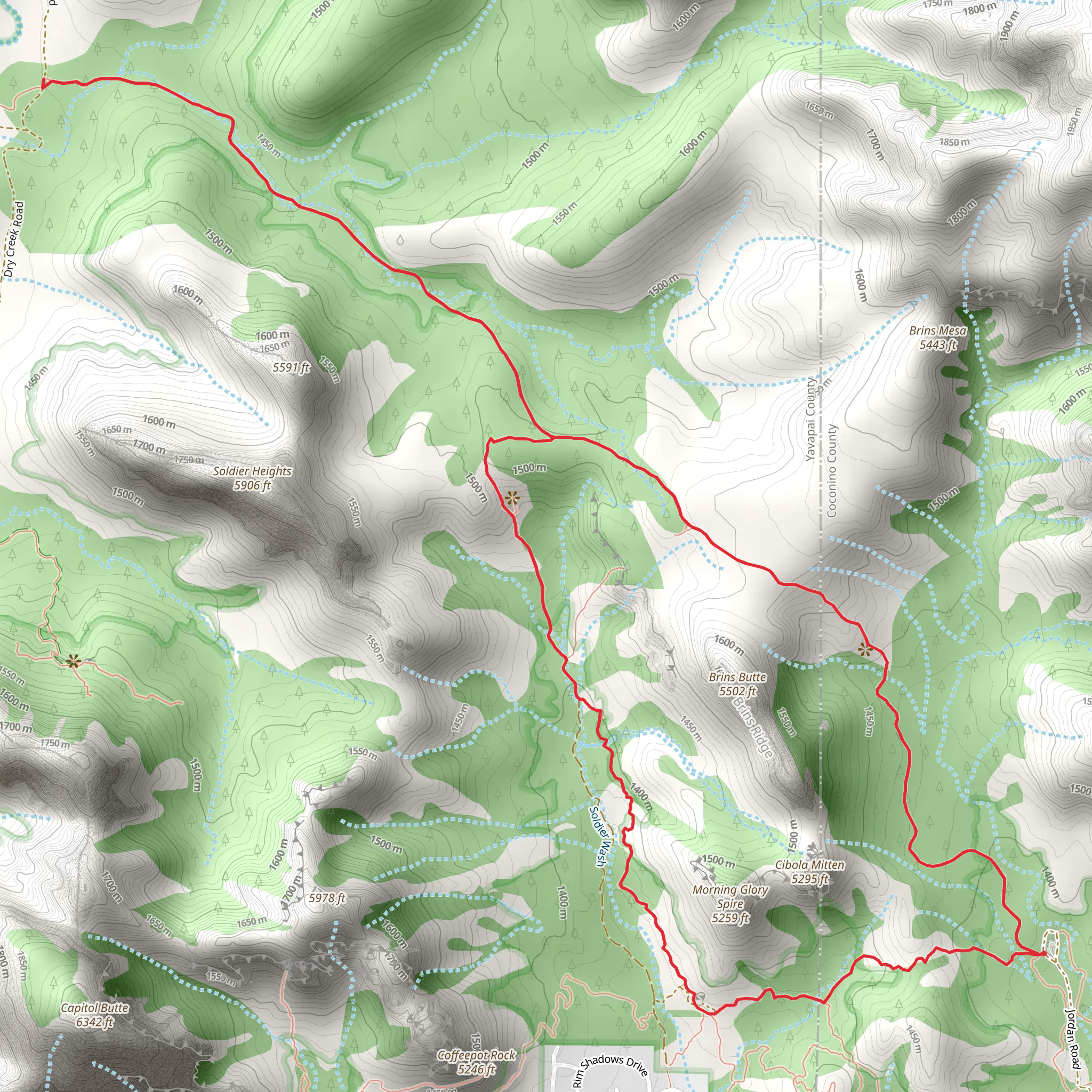Brins Butte and Cibola Mitten Loop mobile static map