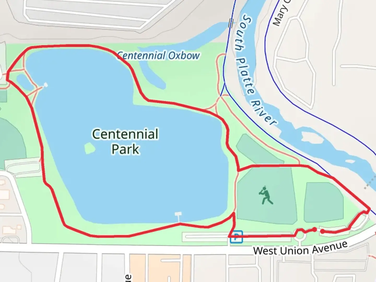 An image depicting the trail Centennial Park and Pond Loop Trail and its surrounding area.