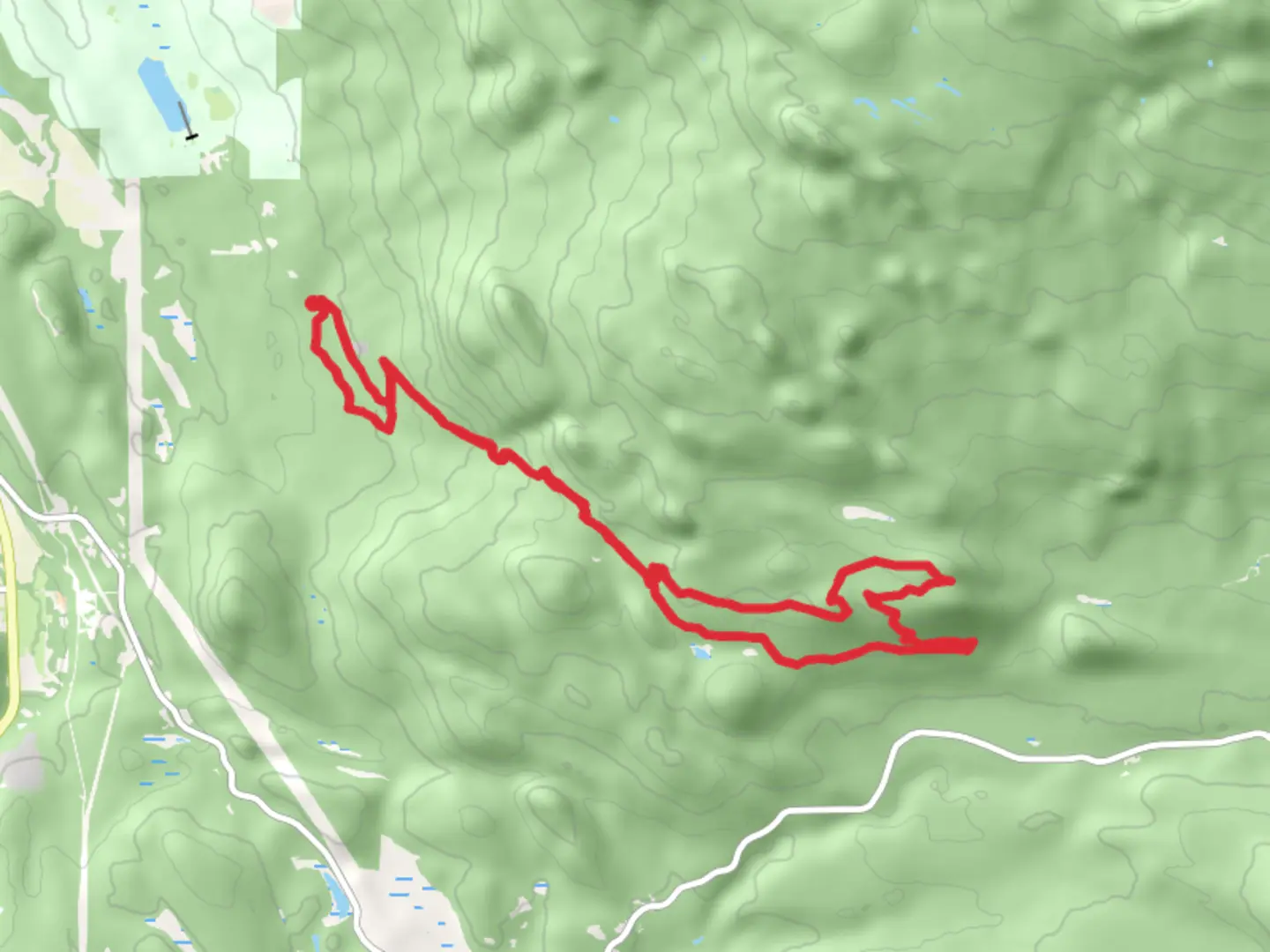An image depicting the trail Tooler Trail and Marty's Mania Trail and its surrounding area.