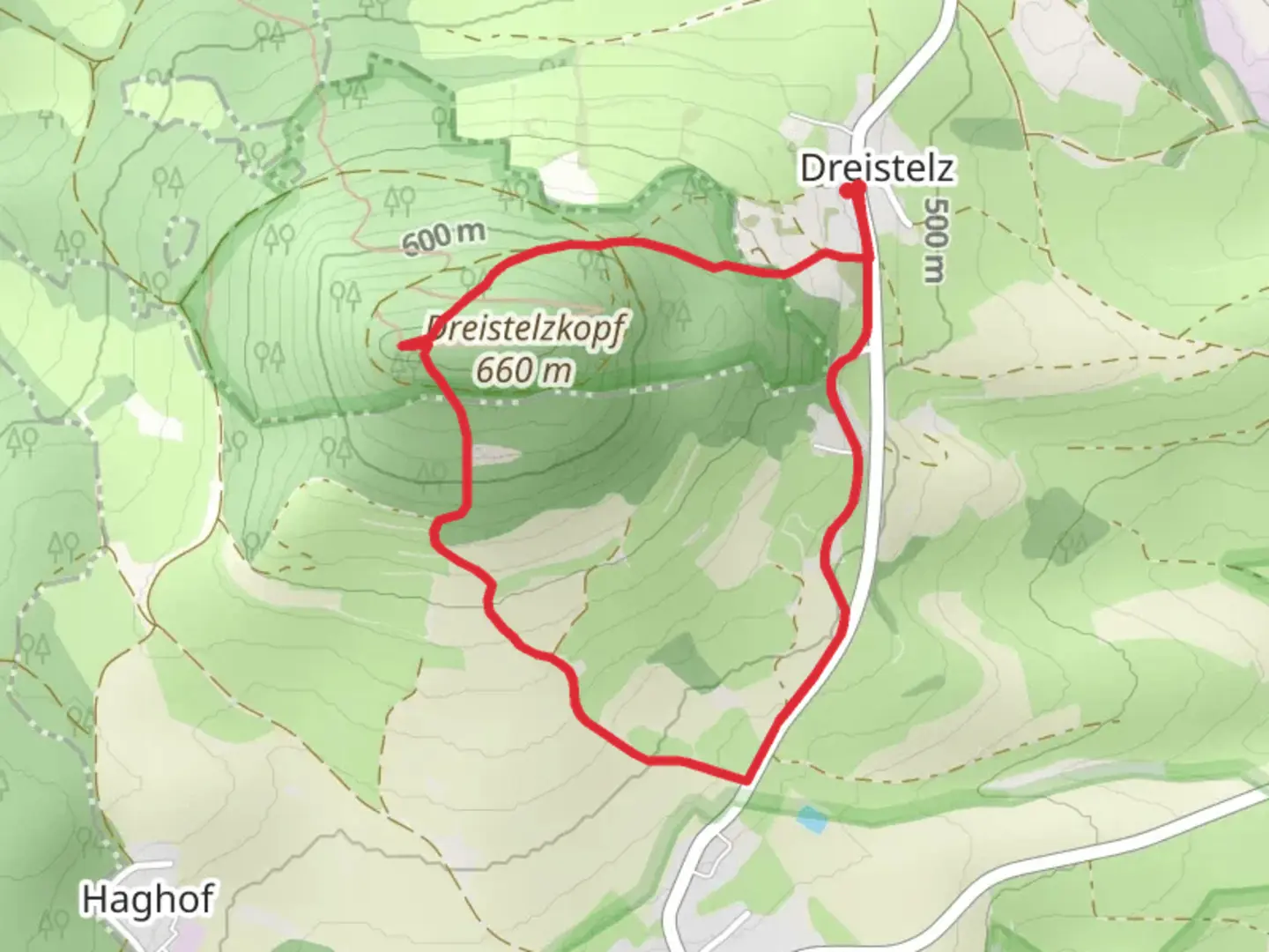 An image depicting the trail Dreistelzkopf Loop and its surrounding area.