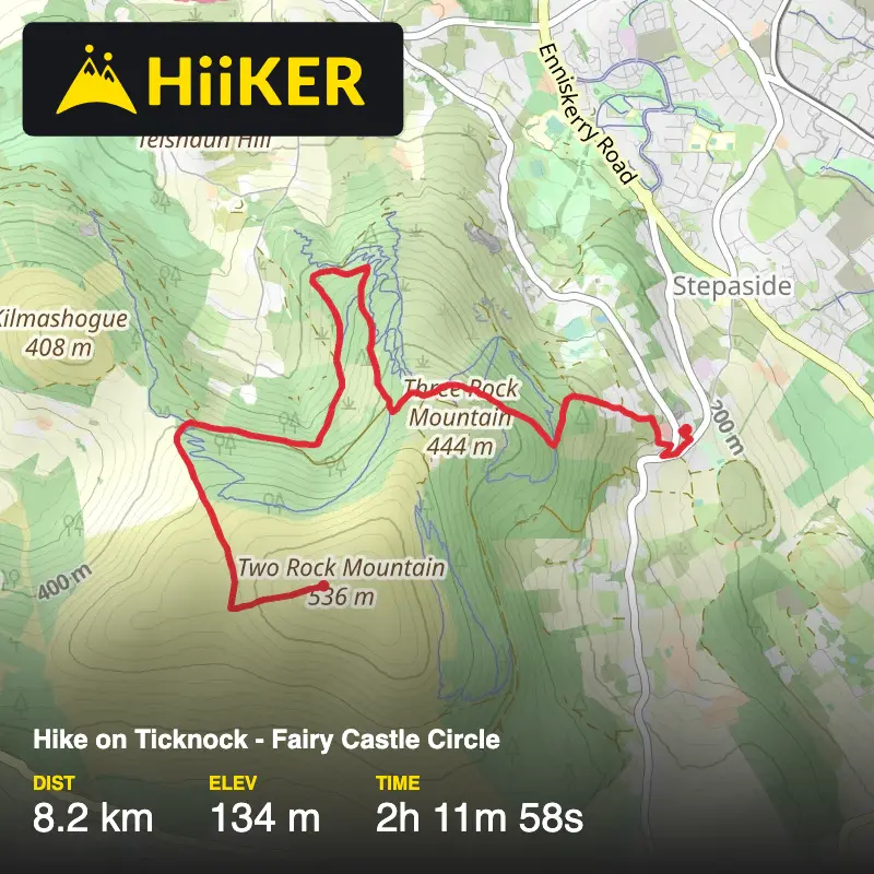 A map preview of the recording Hike on Ticknock - Fairy Castle Circle.