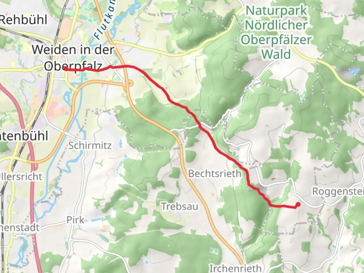 An image depicting the trail Weiden Trauschendorf and its surrounding area.