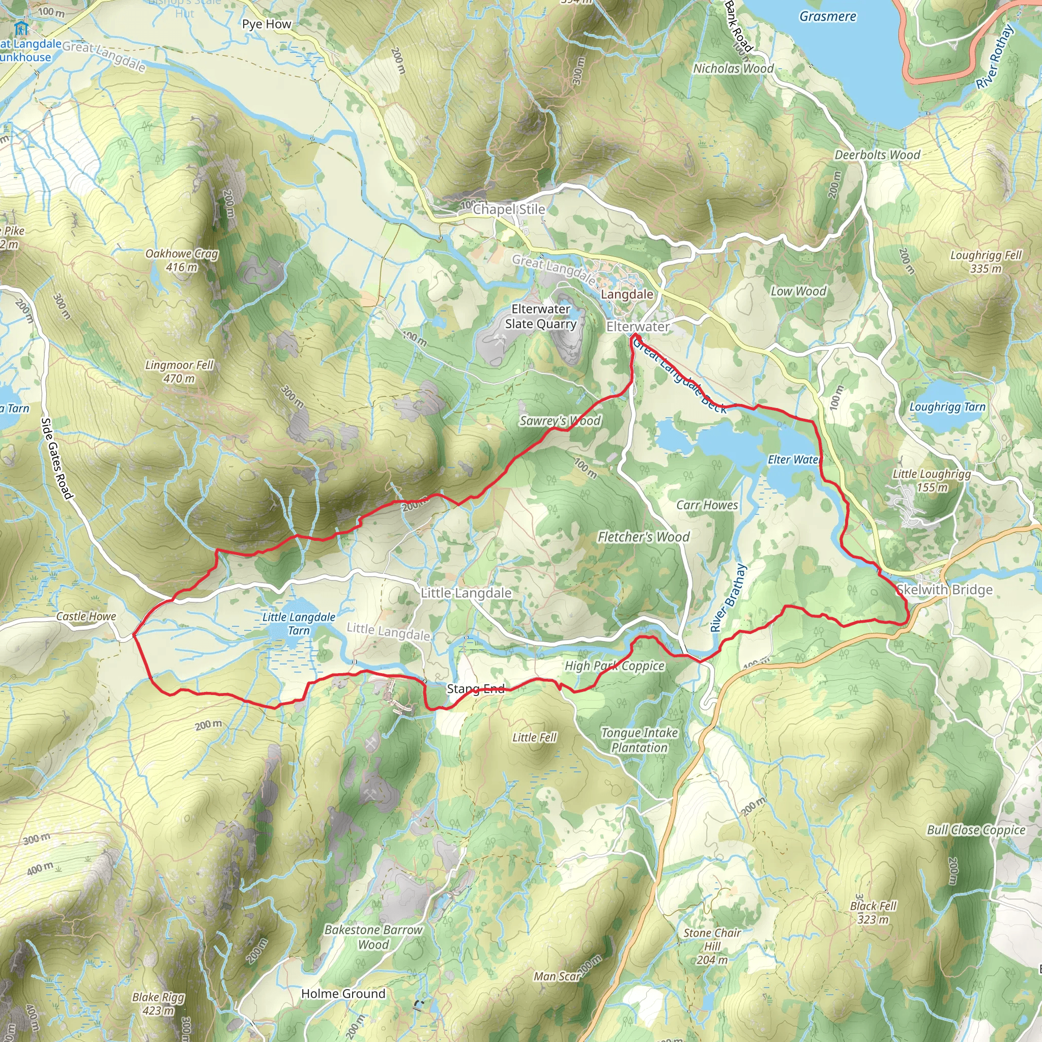 Little Langdale, Catherdral Cave and Elterwater Loop mobile static map
