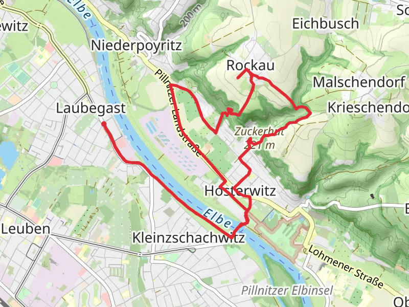Hosterwitzer Friedhof, Geisingbergblick, Rockauer Aussicht and Zuckerhut Loop mobile static map