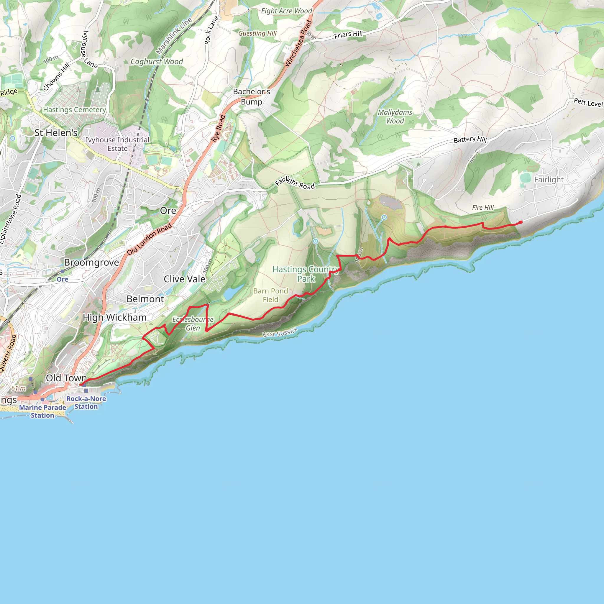 Ecclesbourne Glen via Saxon Shore Way mobile static map