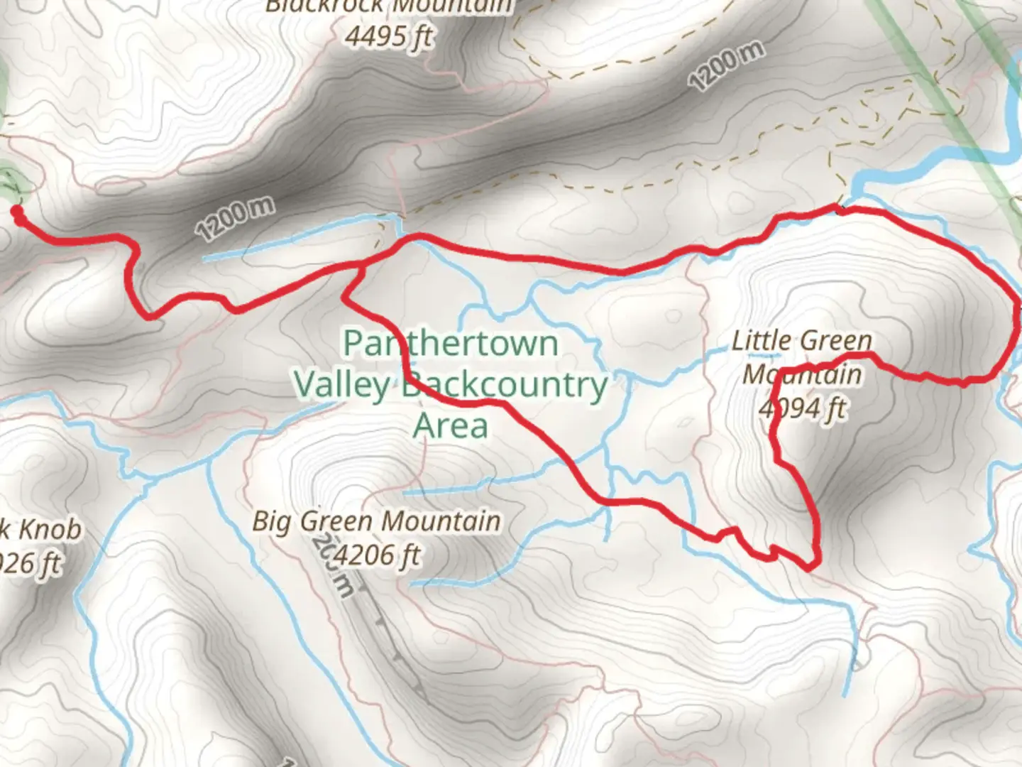 An image depicting the trail Panthertown Valley Trail, Little Green Mountain and Salt Rock Gap Loop and its surrounding area.