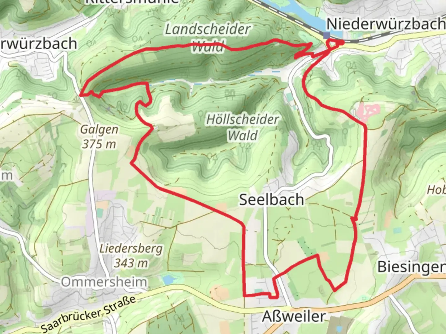 An image depicting the trail Bliesgauweg and Mariannenweg Loop and its surrounding area.