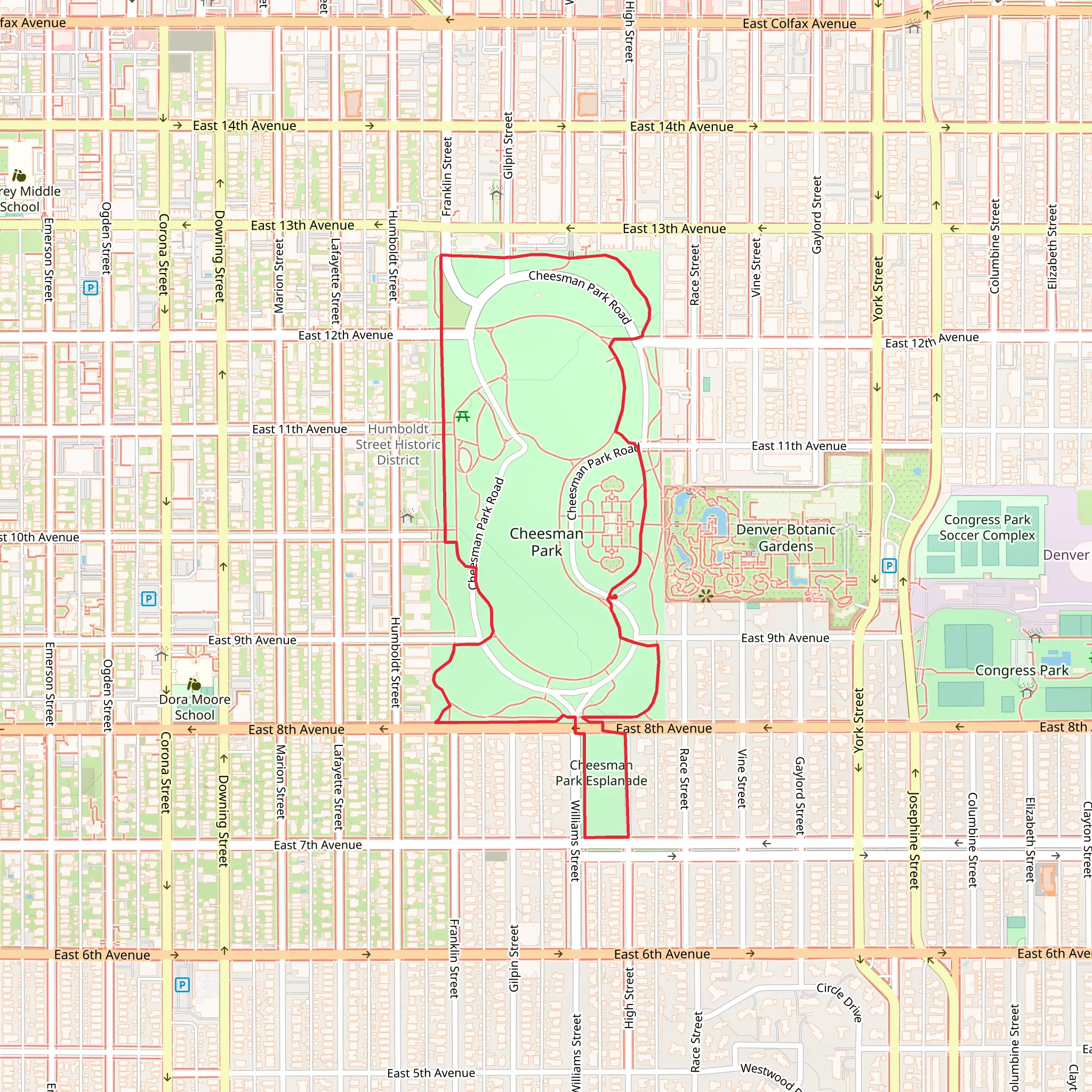 Cheesman Park Loop mobile static map
