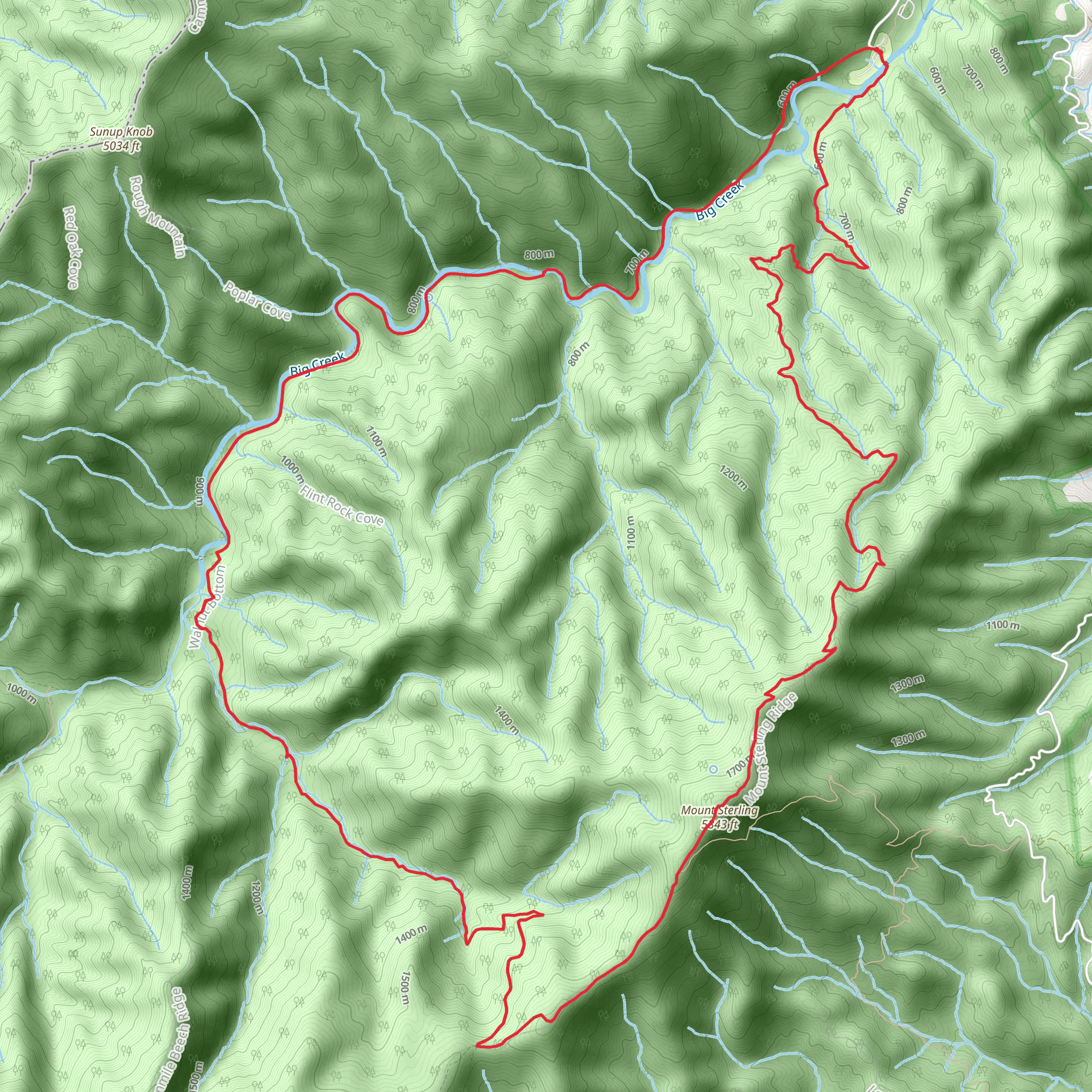 Baxter Creek, Mount Sterling and Big Creek Loop Trail mobile static map