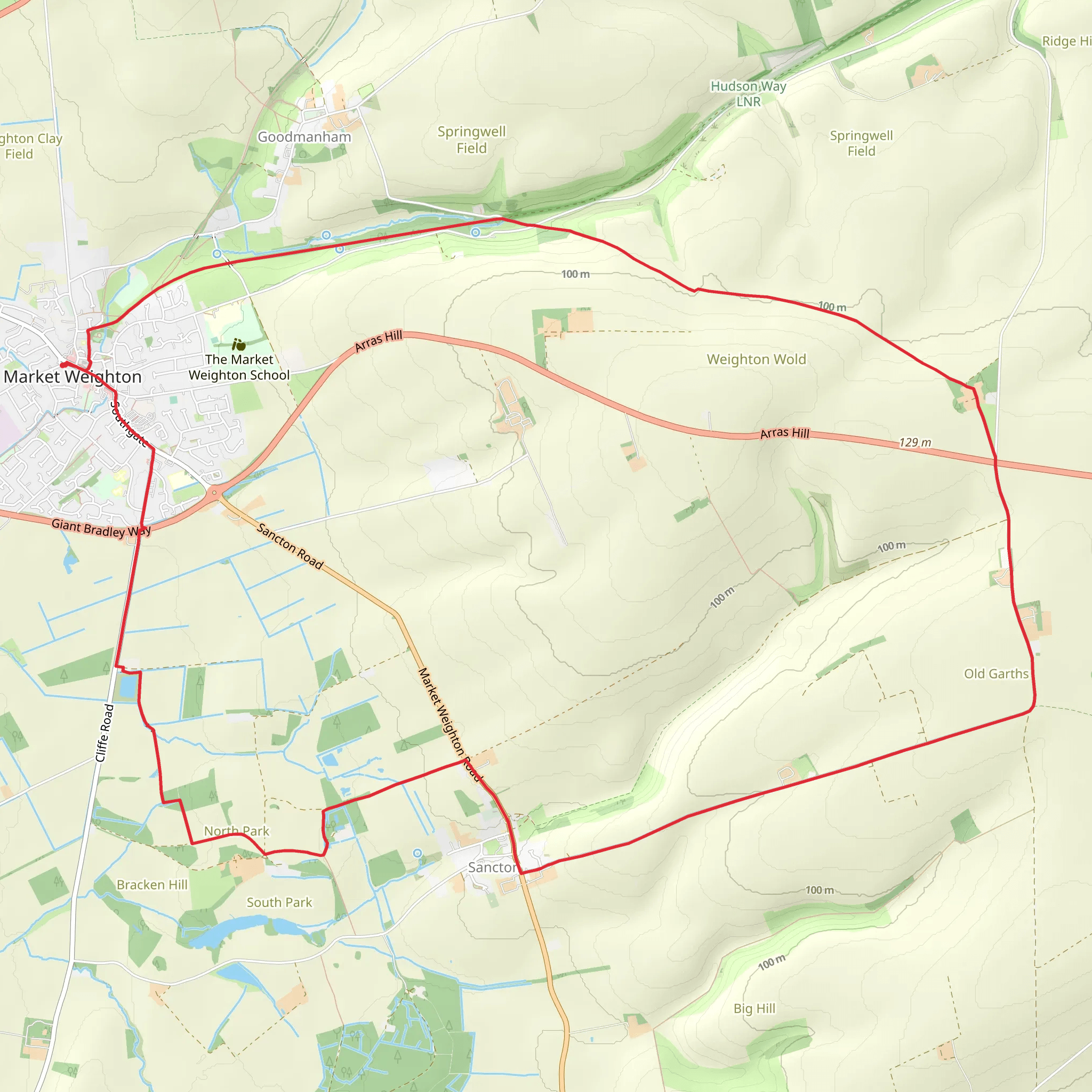 Market Weighton and Sancton Loop Walk mobile static map