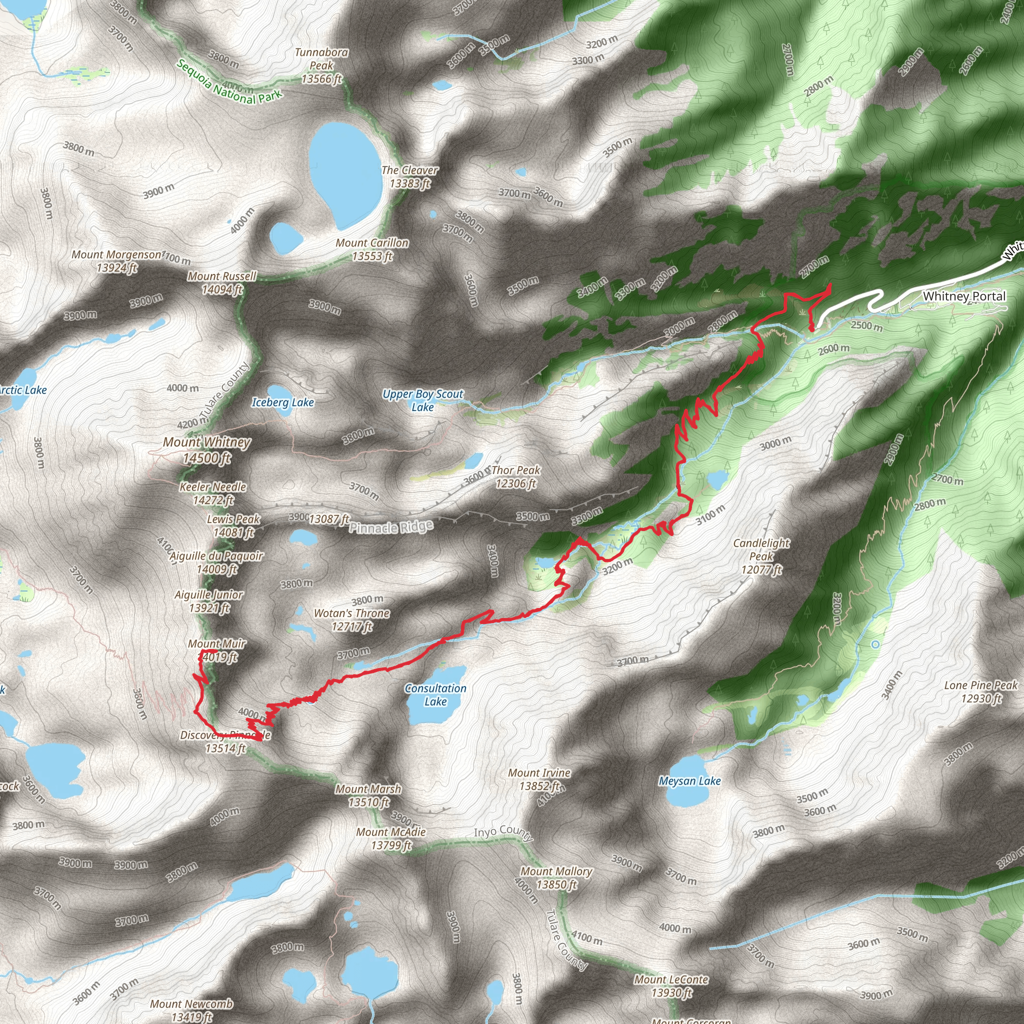 Mount Muir, Trail Crest via Mount Whitney Trail mobile static map