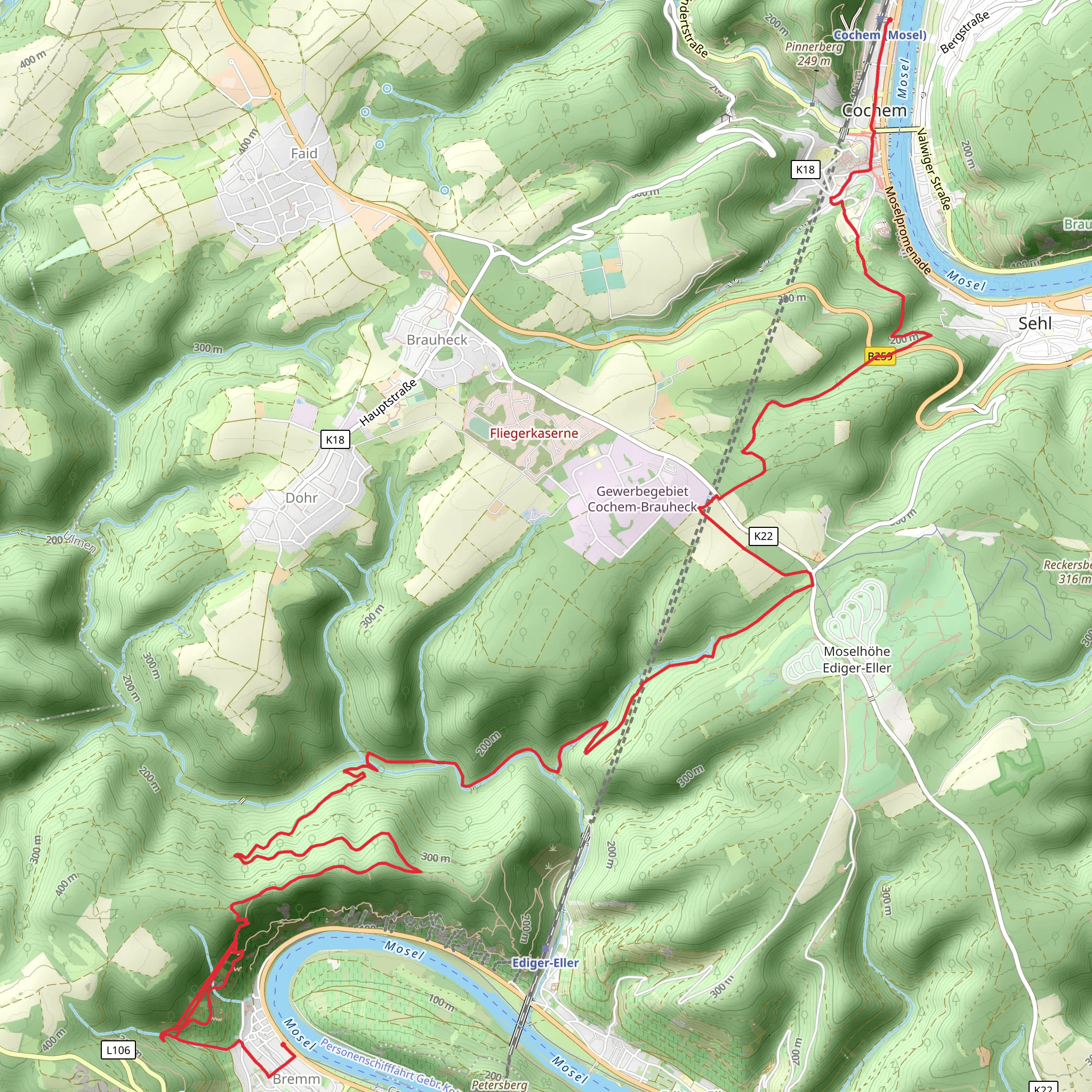 Cochem to Bremm Walk mobile static map