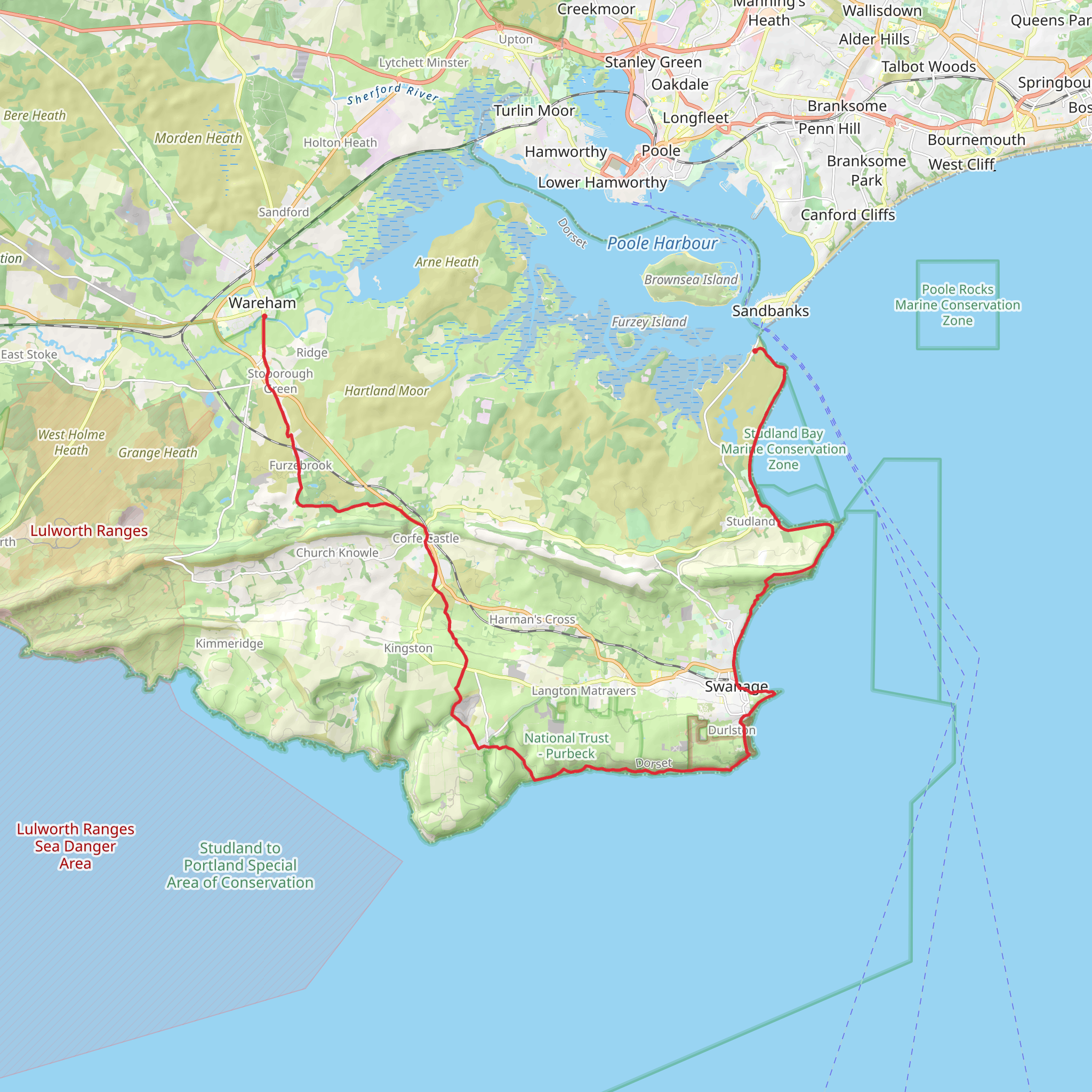 Wareham to Shell Bay Walk mobile static map