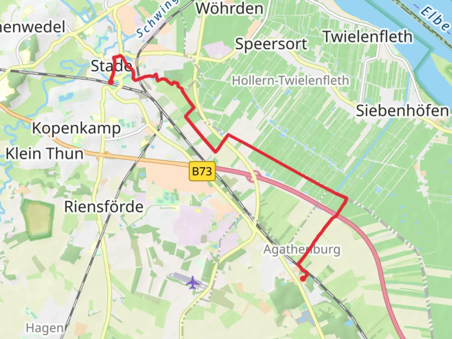 An image depicting the trail Stade to Agathenburg Walk and its surrounding area.