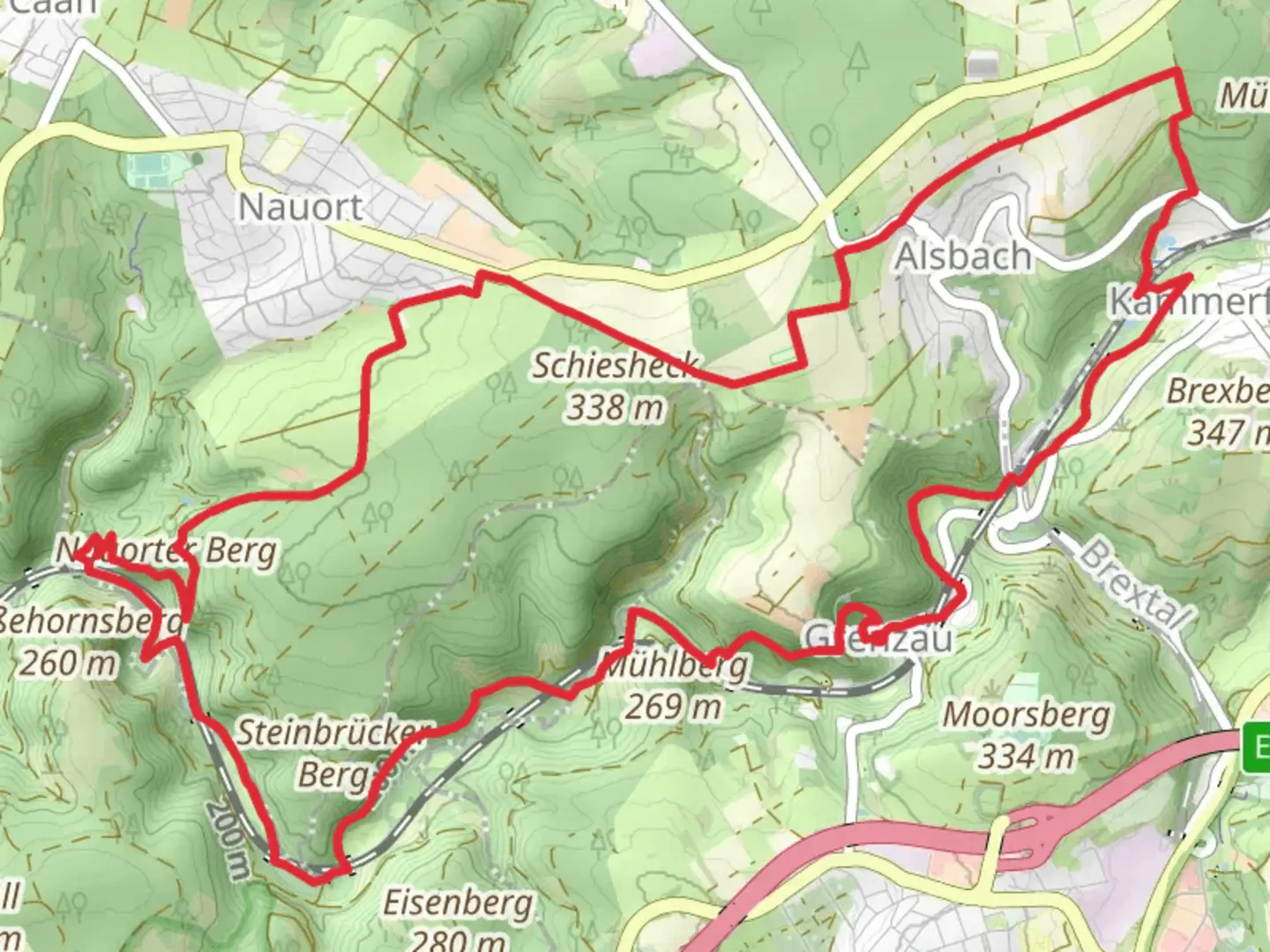An image depicting the trail Grenzau and Teufelsberg Loop and its surrounding area.