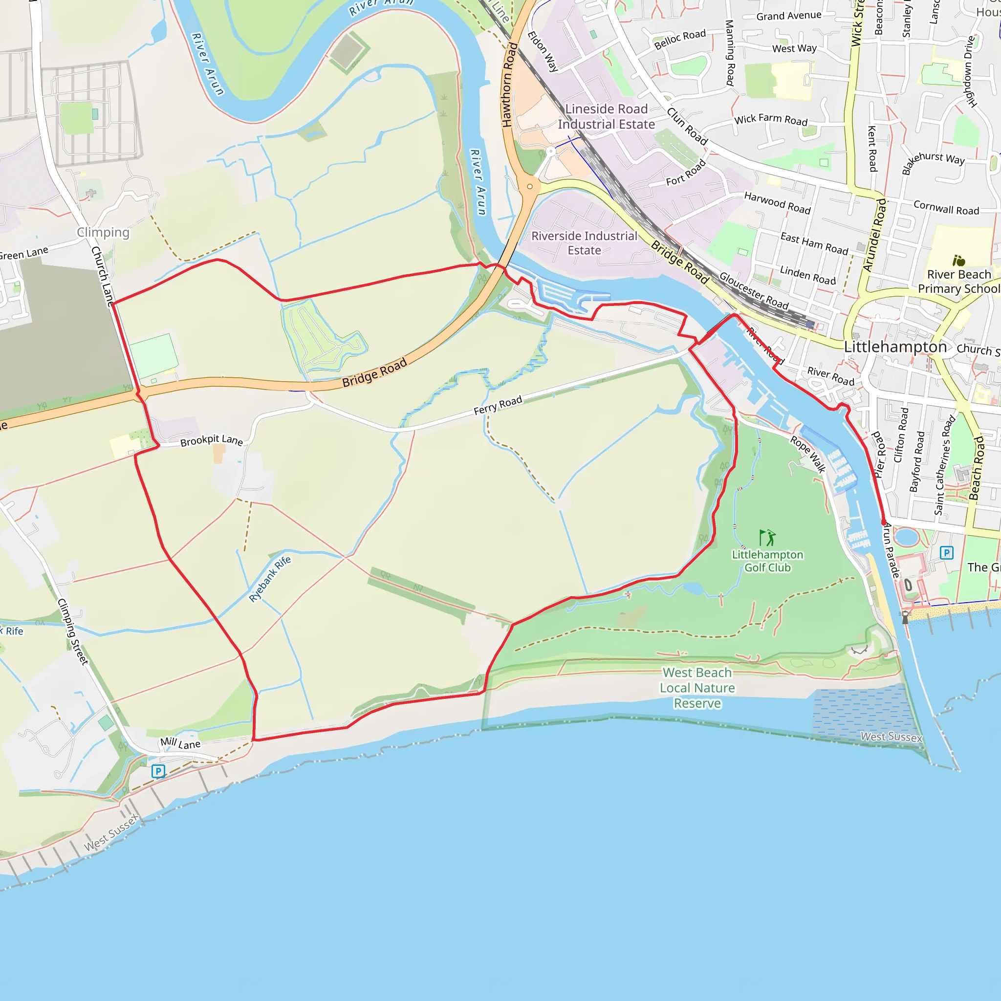 Climping Country Park and Mean Low Water mobile static map