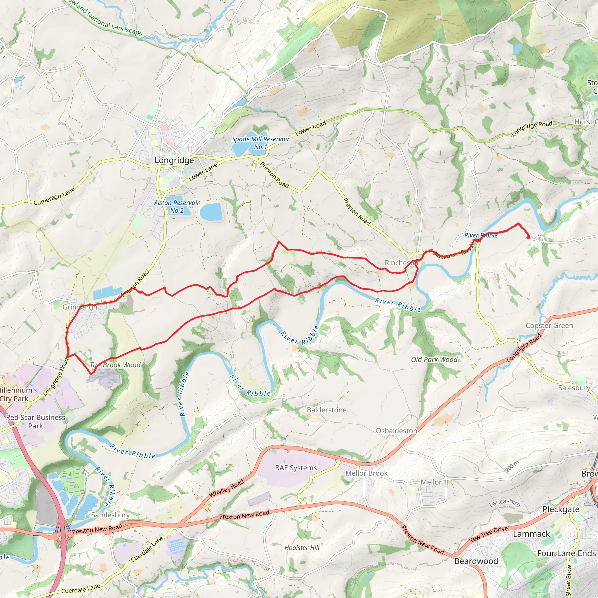 Ribchester to Grimsargh Loop mobile static map