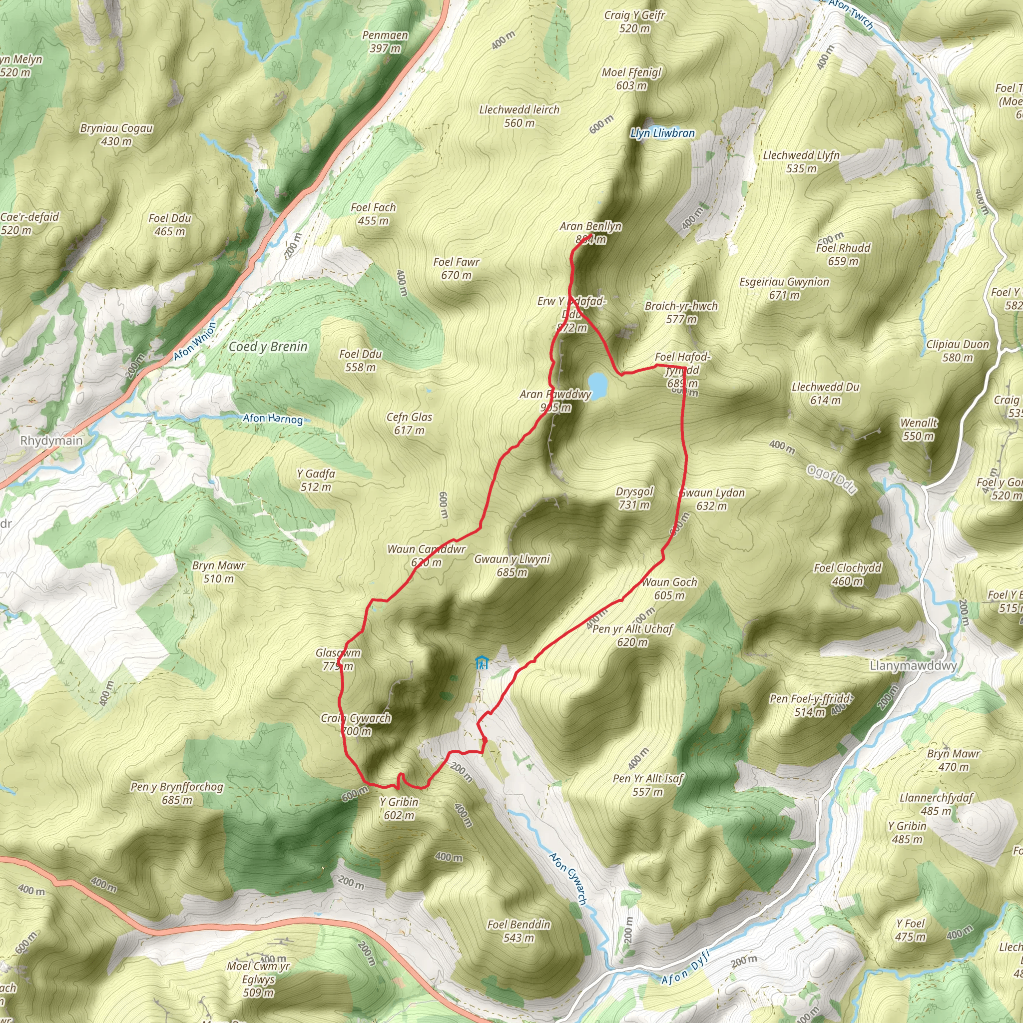 The Aran Ridge from Cwm Cywarch mobile static map