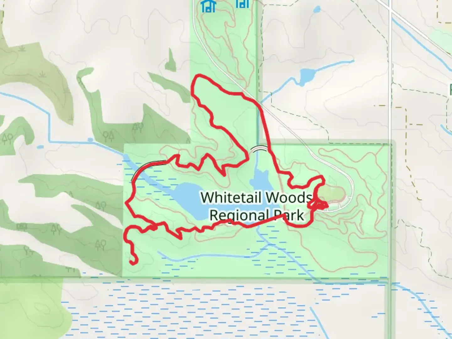 An image depicting the trail Empire Lake and Whitetail Woods Regional Park Loop and its surrounding area.