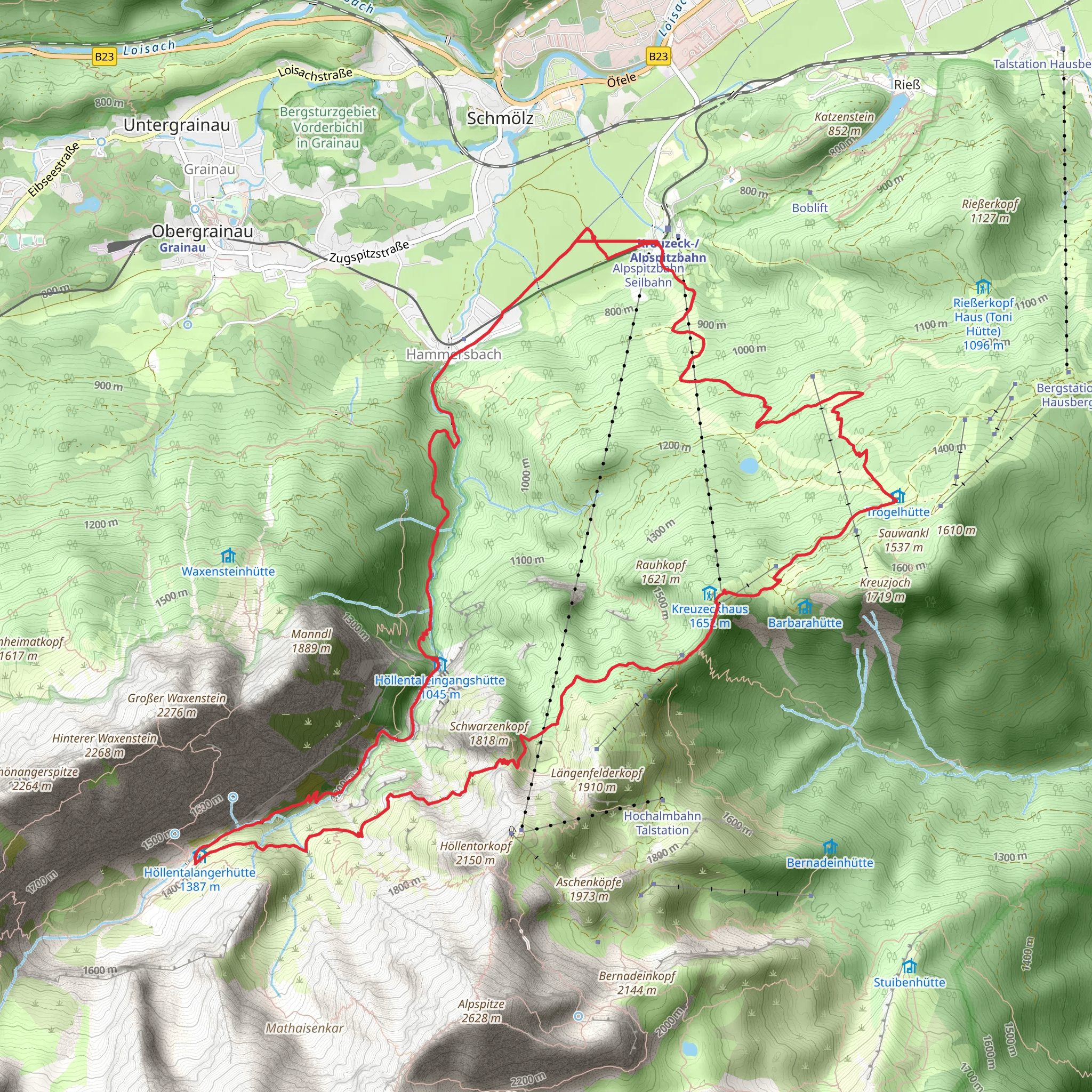 Kreuzeck and Hollentalangerhutte Loop mobile static map