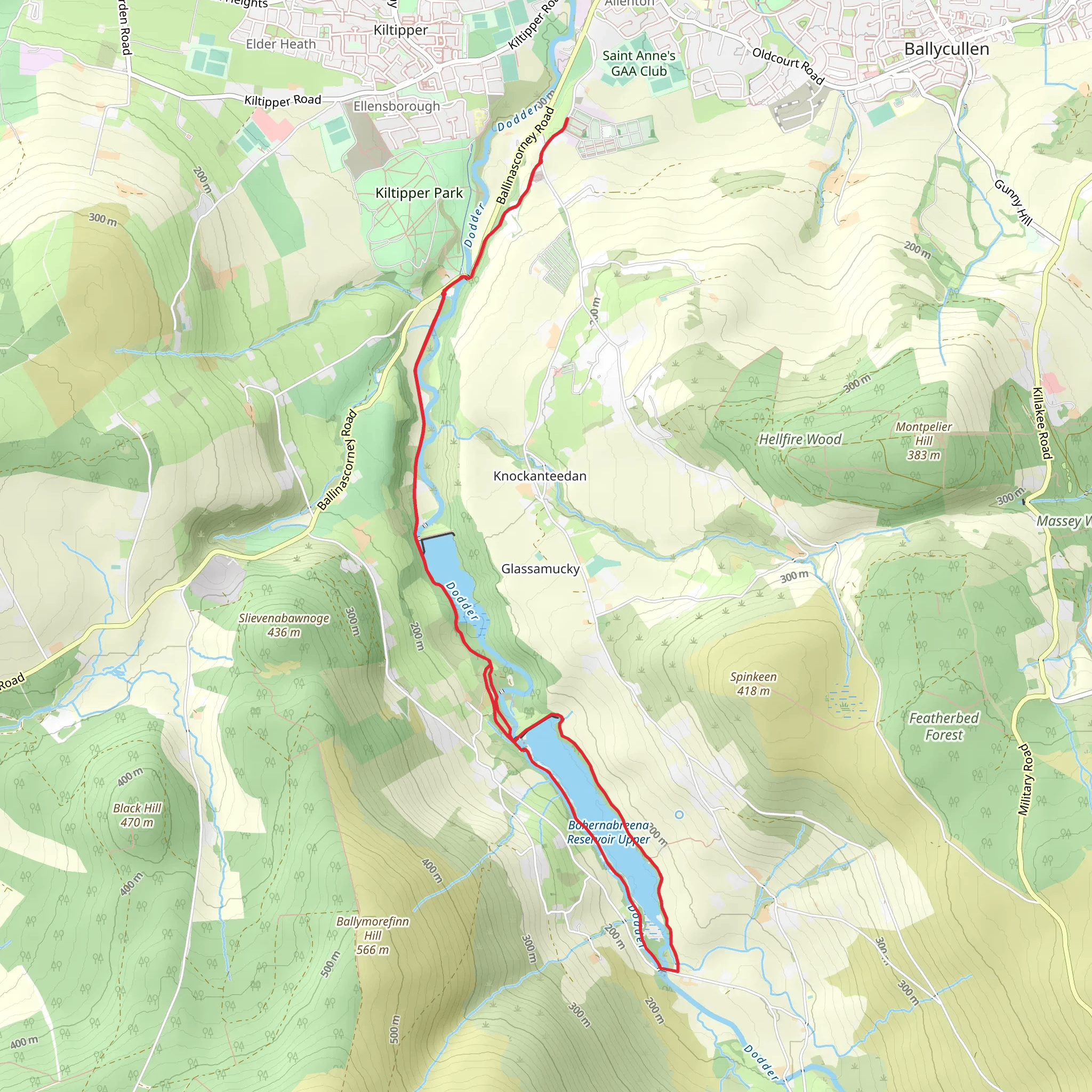 Bohernabreena Reservoir Loop from graveyard mobile static map